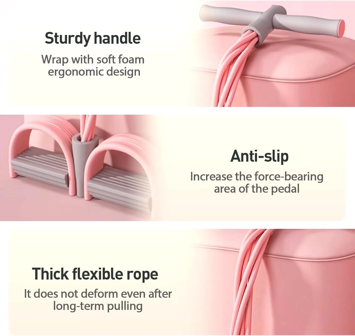 Home Gym Professional with Anti-Slip, Handles, Multifunction Tension Rope - Pink Latex Model 7DD116