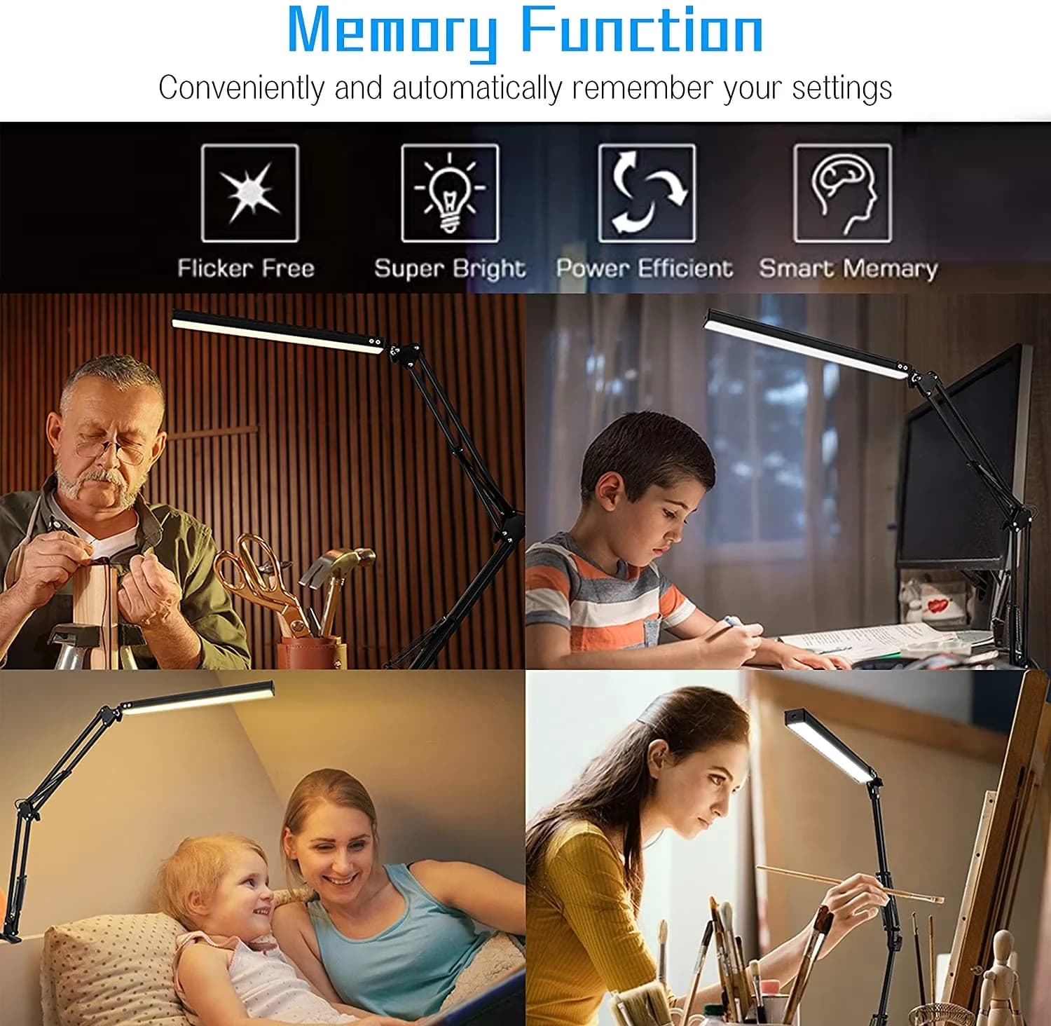 Desk Lamp Efficient with LED, Eco Friendly - Abs+Metal Black for Office, Study Model 75B3D4
