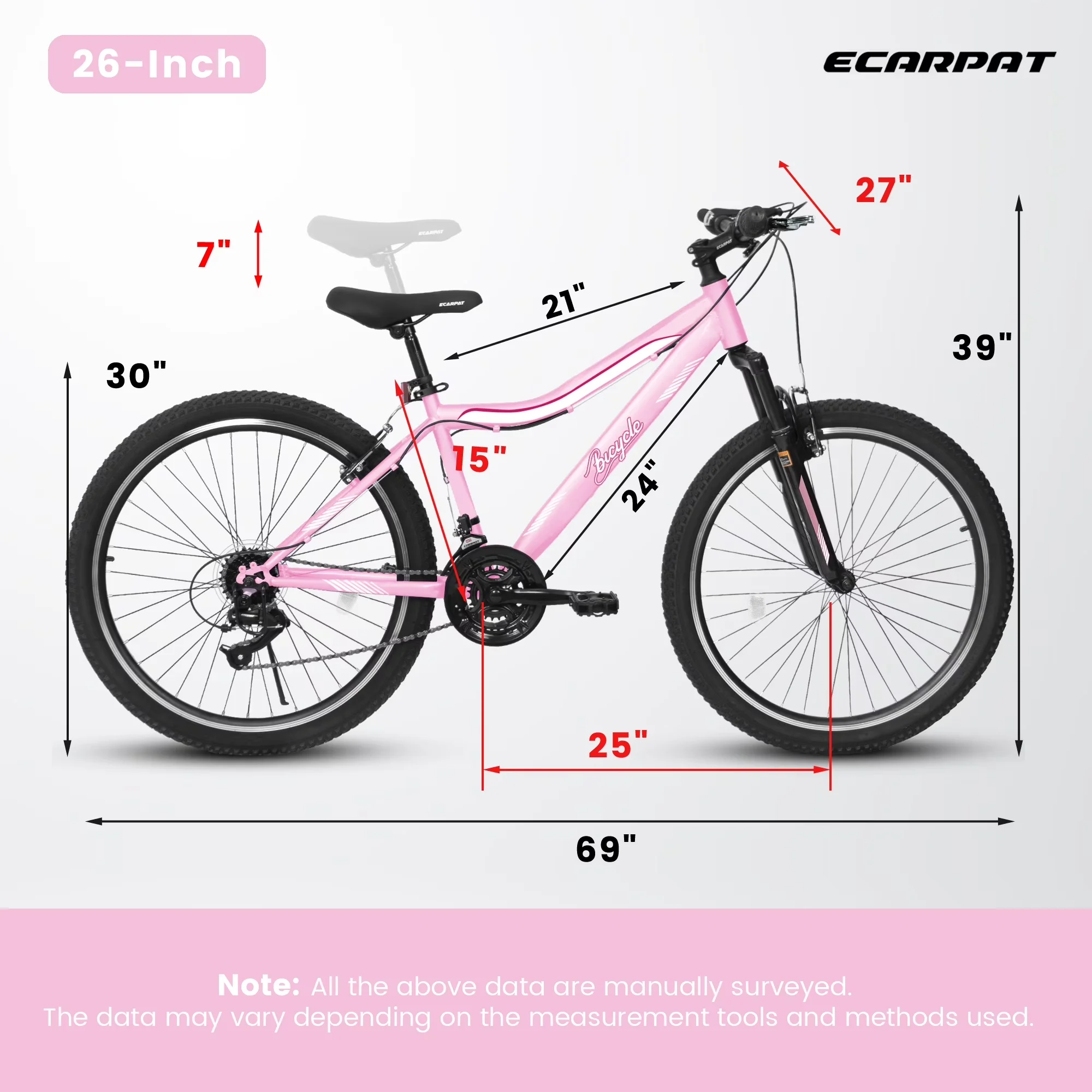 Professional Mountain Bike with Adjustable Handlebar Height, Lightweight - Pink Model 33D741