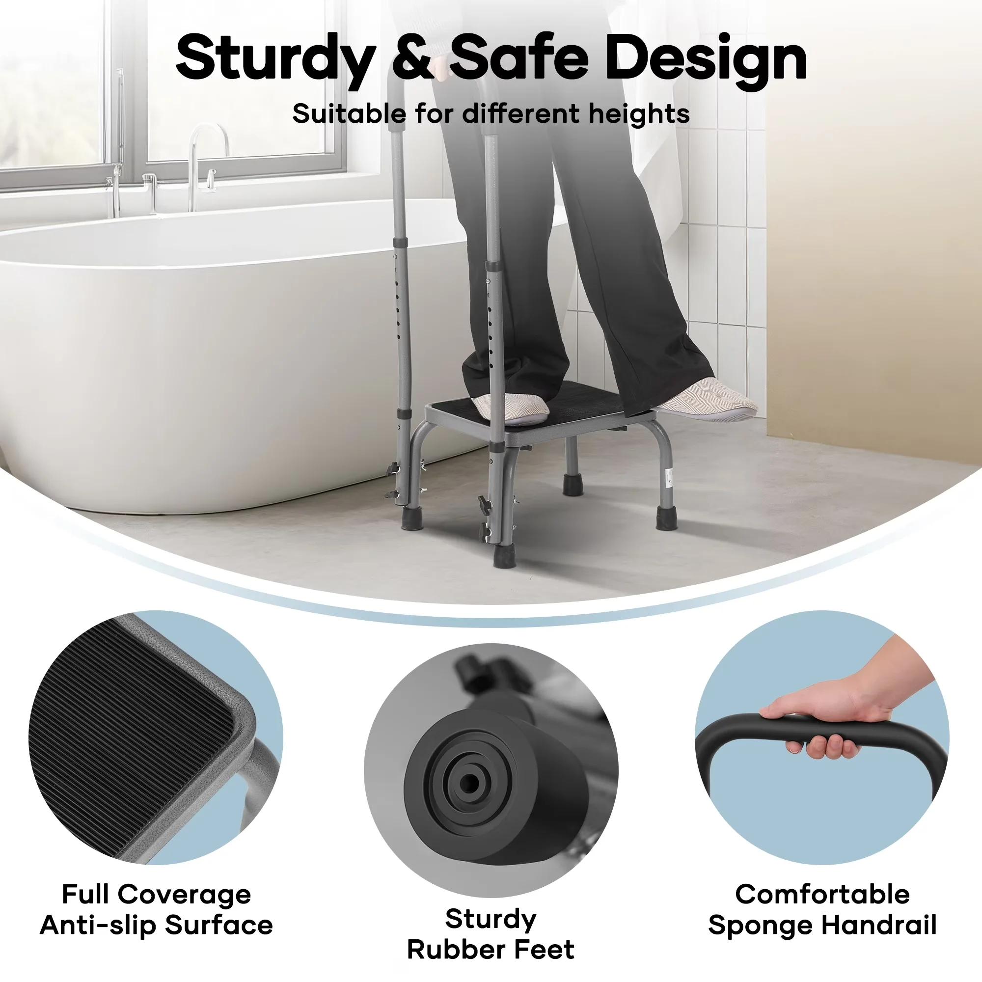 Ladders And Step Stool Compact with Adjustable Height, Anti-Slip - Metal Gray Model 9C99EA