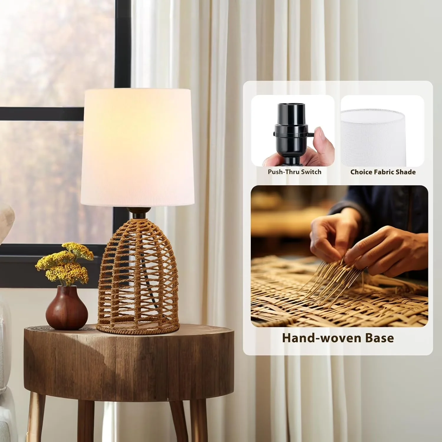 Modern Lamp Set with LED, Rustic/Lodge, Eco Friendly - Rattan Brown for Living Room, Small Model 2FBE36