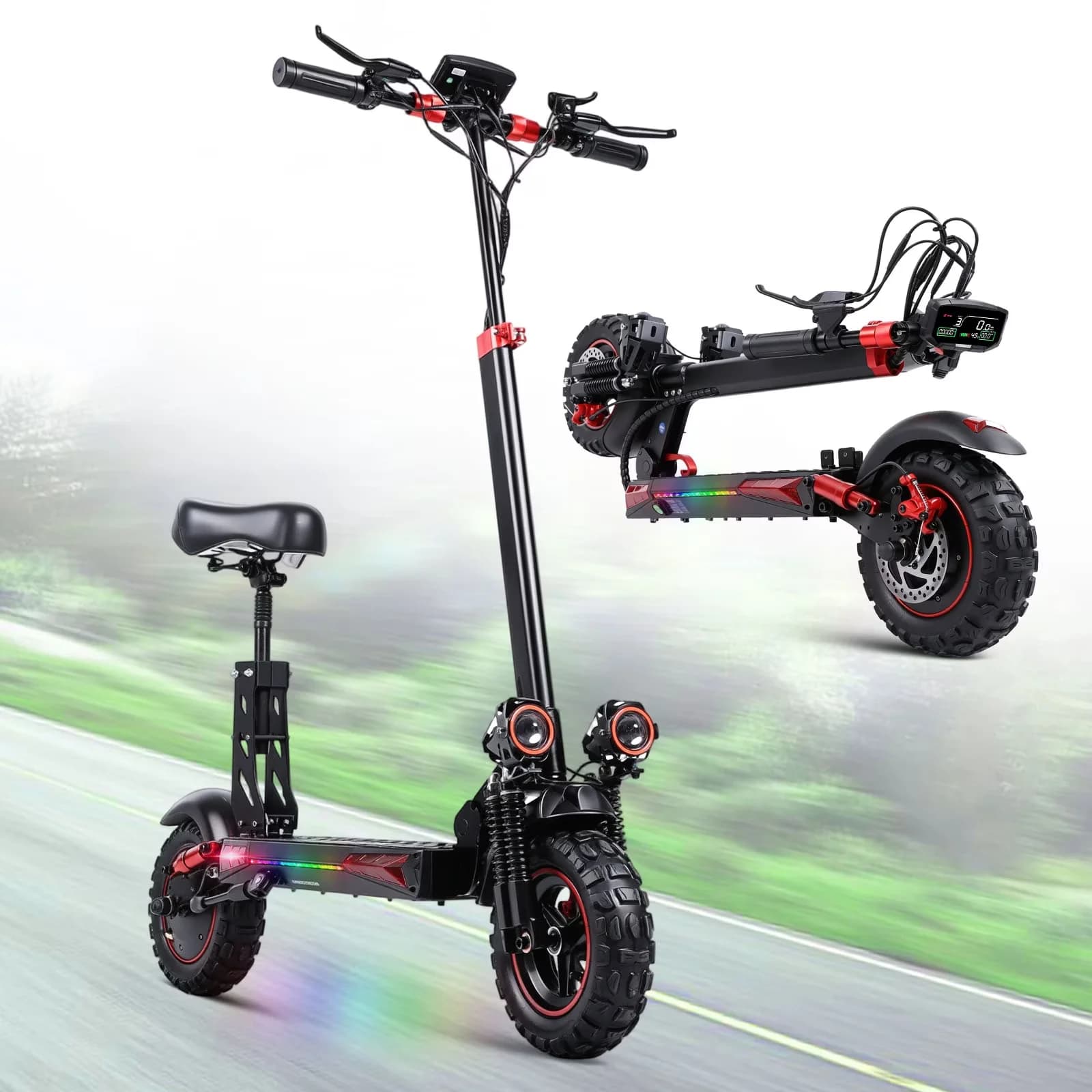 Premium Scooter with 1200W, 48V, Headlights - Aluminum Alloy Black for Multiple Applications Model 6A1CFF