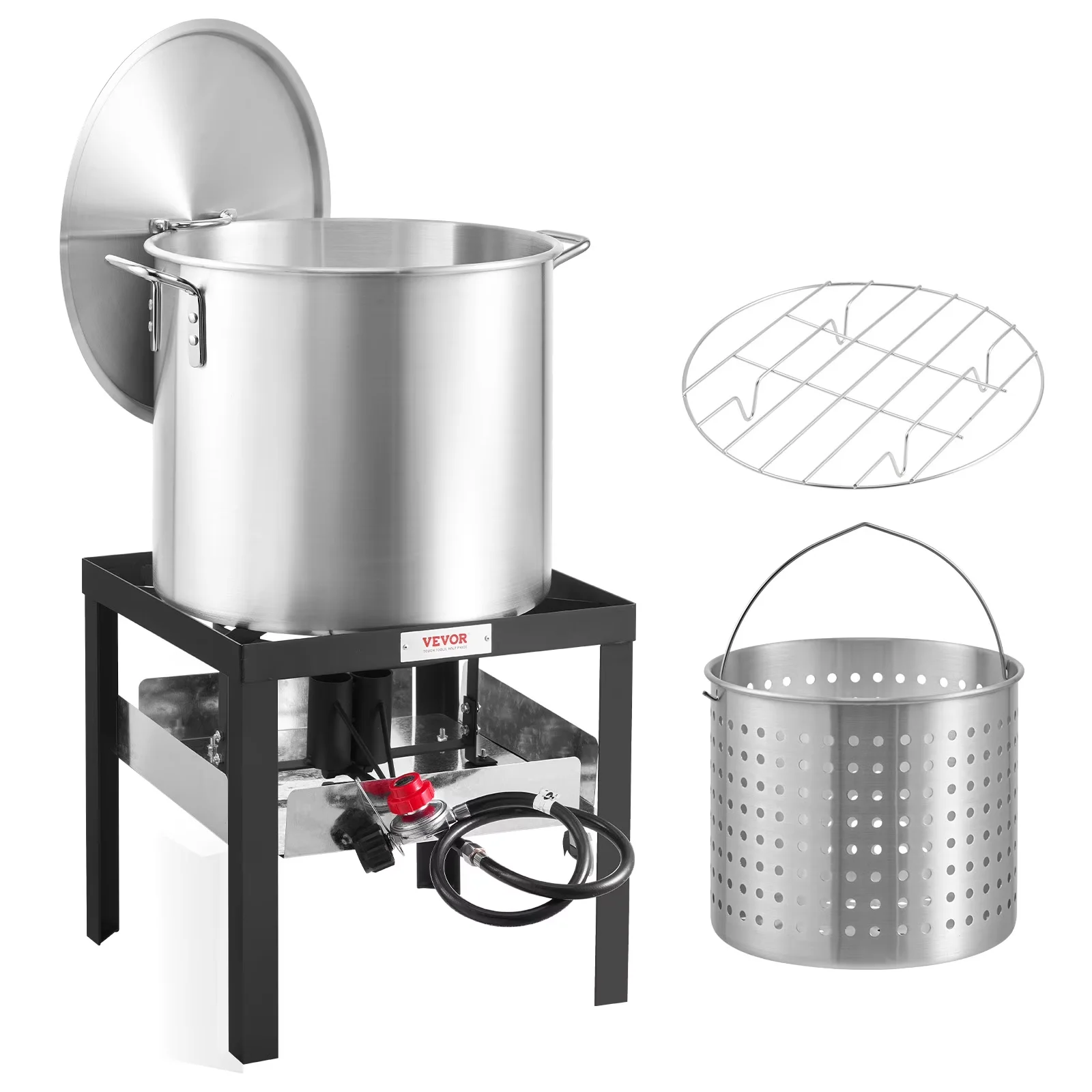 Outdoor Fryer Essential with Strainer, 100 Qt Seafood Boiling Kit, Cooking Set - Aluminum Silver Model B2F805