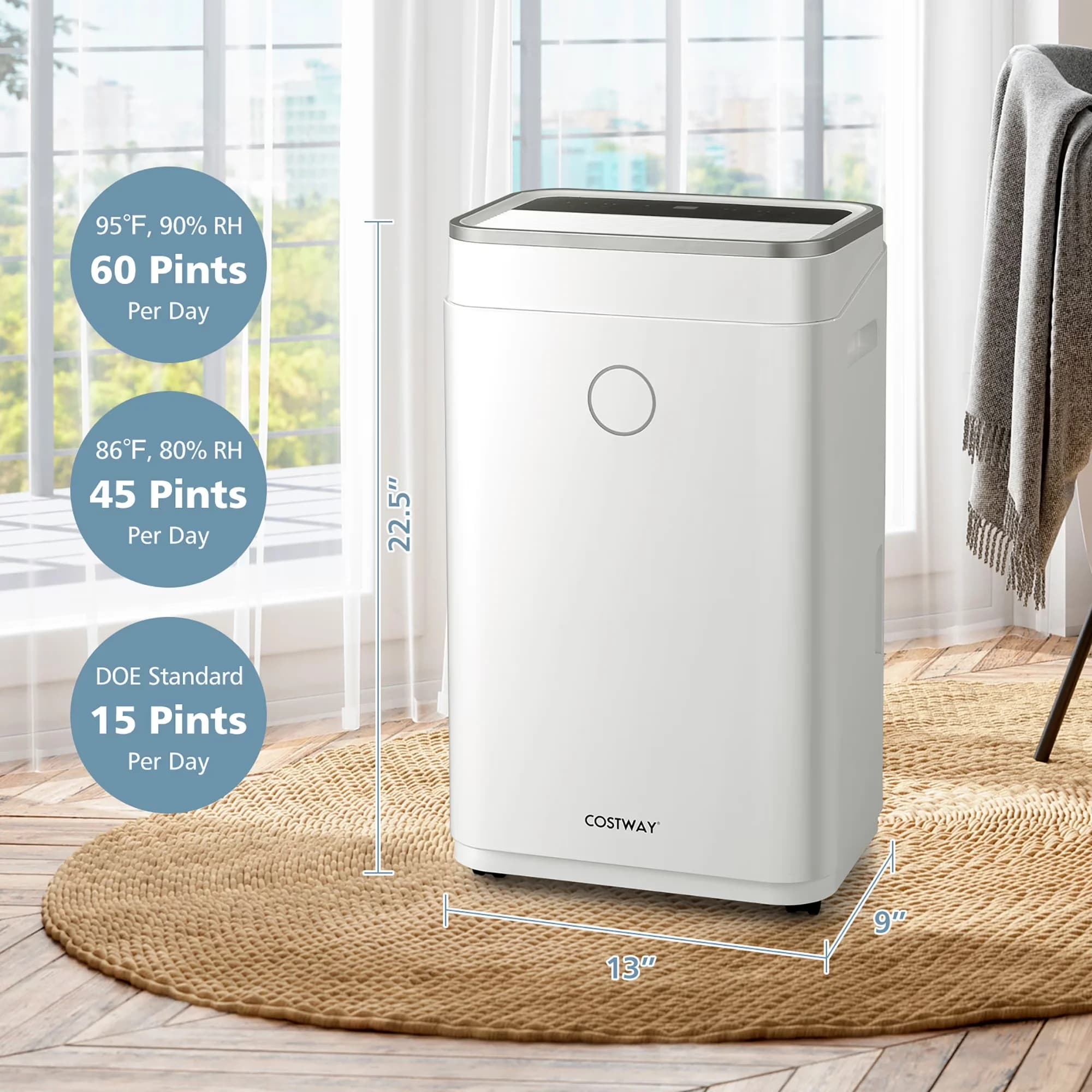Dehumidifier Stylish with Automatic Defrost Control, Energy Efficient - White Model 198B7C