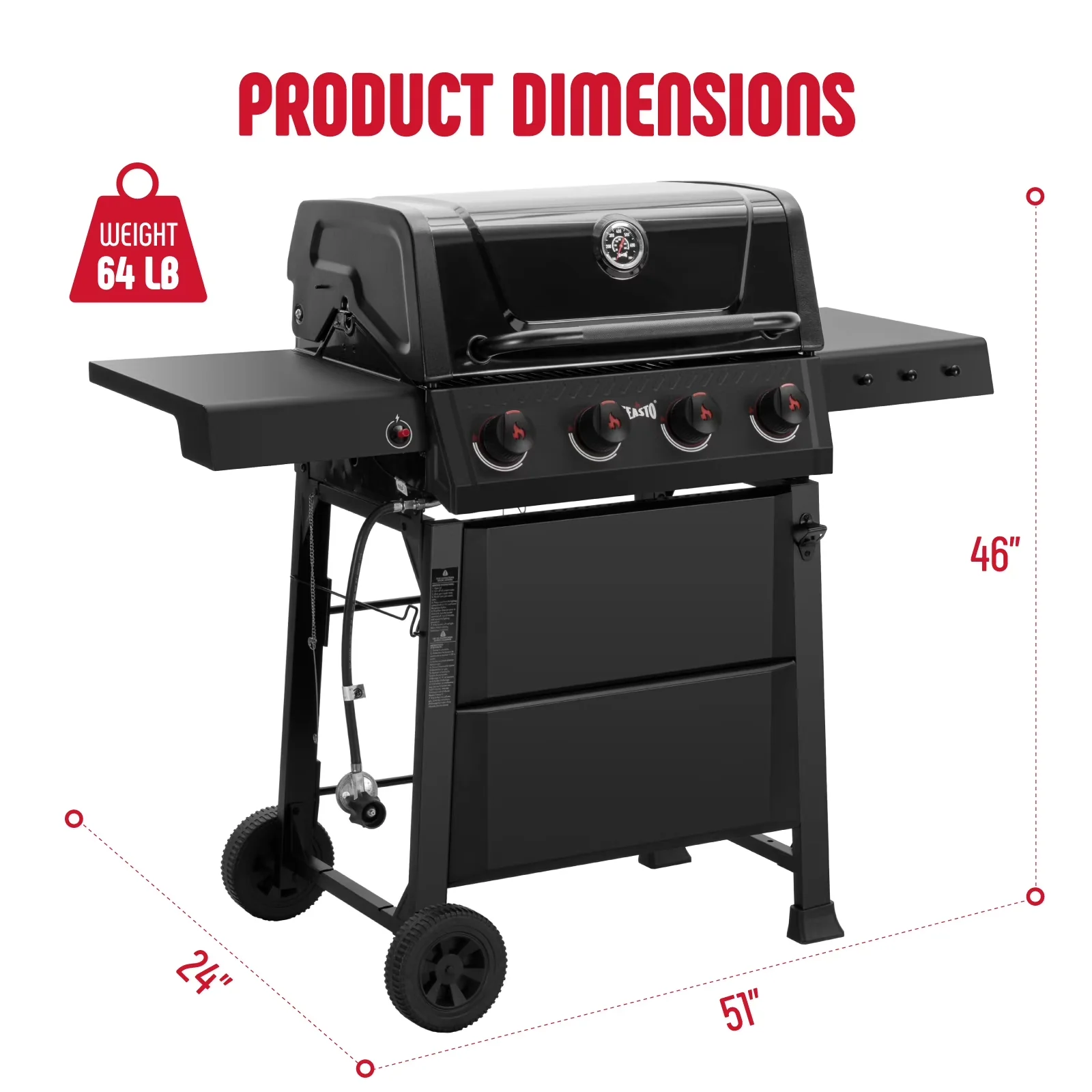 Innovative Gas Grill with Heat Thermometer, 4-Burner Propane, Black - Black Steel Model C5D0B1