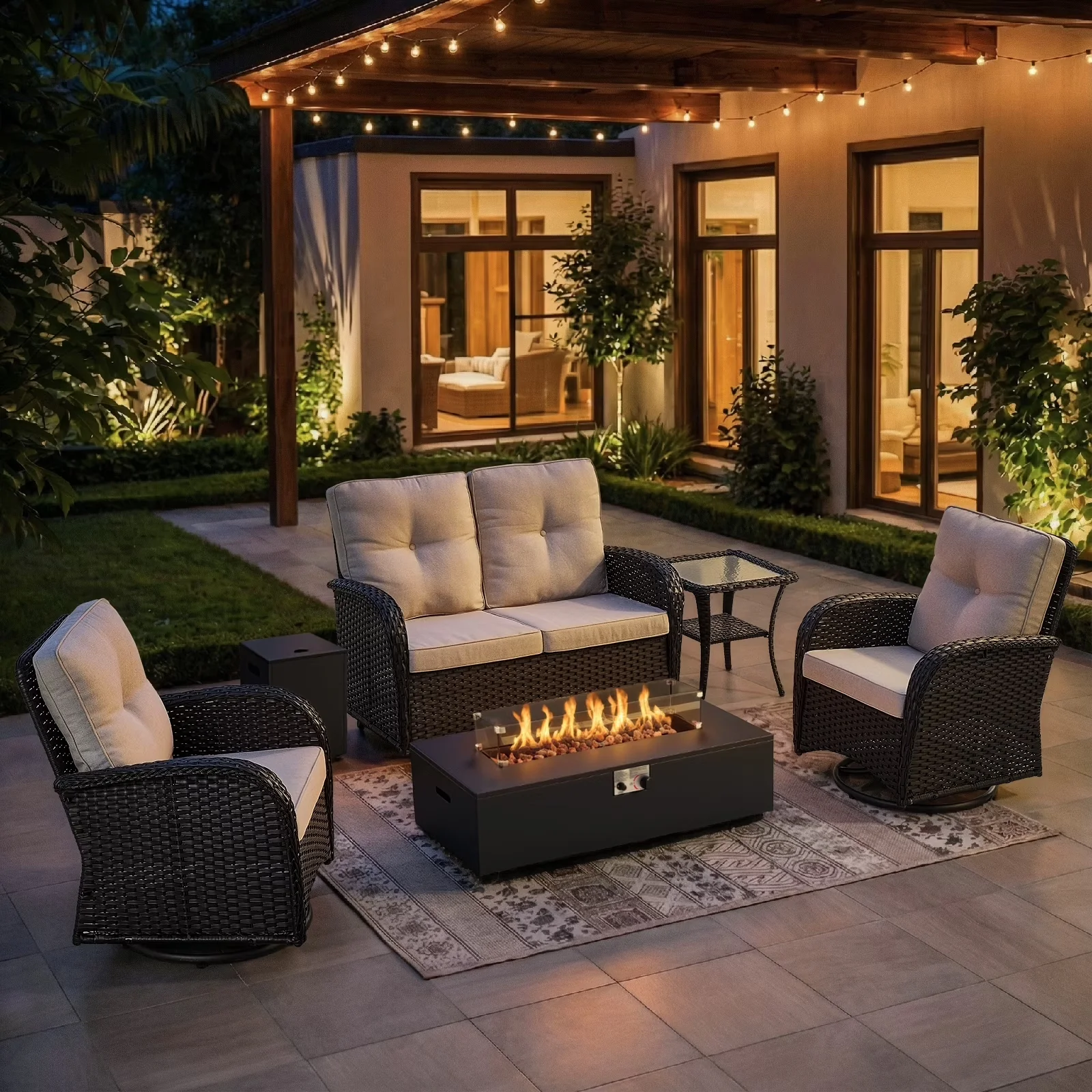 Classic Patio Dining Set with Storage, Weatherproof, Portable - Powder Coated Steel, Pe Wicker Model 2B76EE