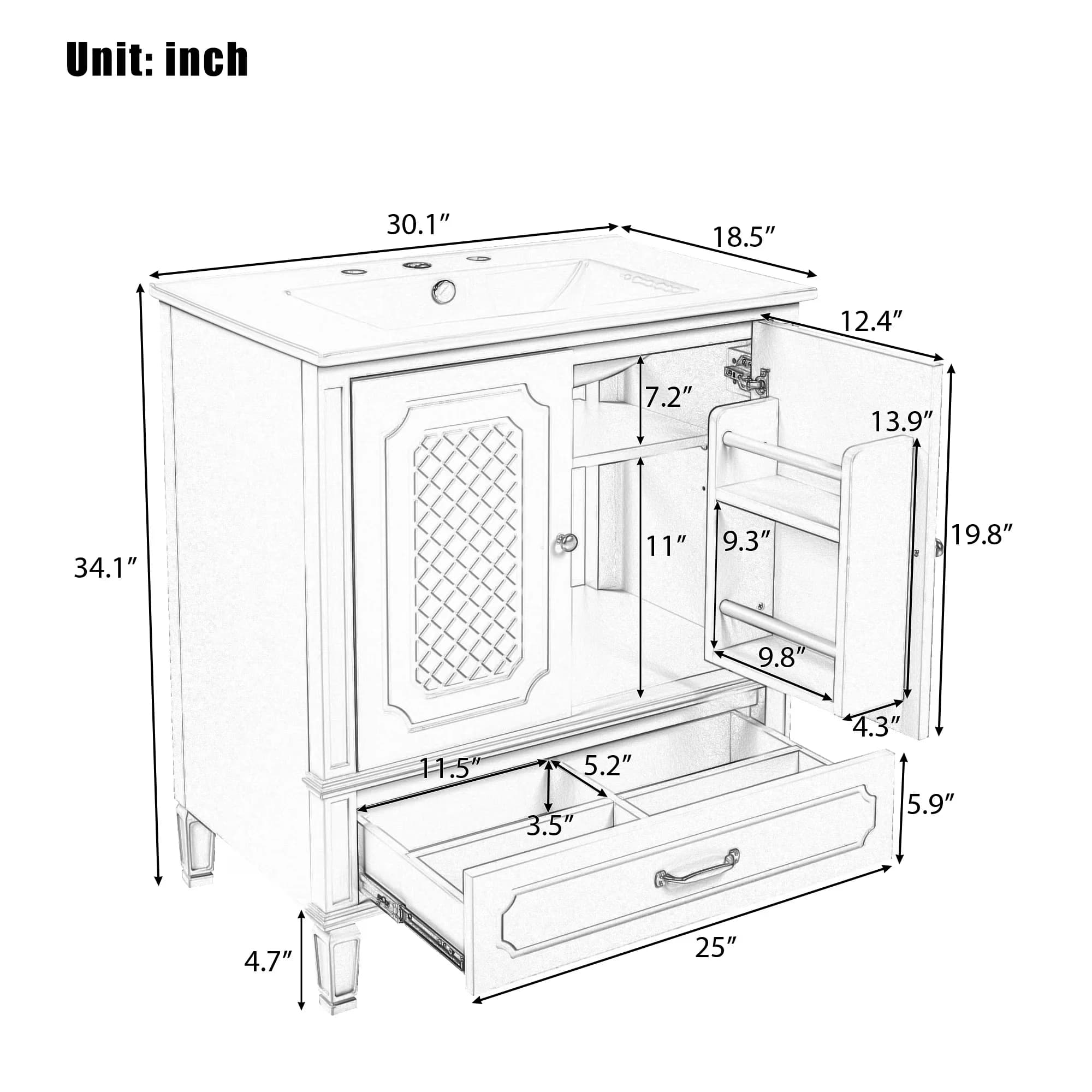 Quality Bathroom Renovation with 60" Vanity Sink Combo Set, storage Cabinet - Model 58913D