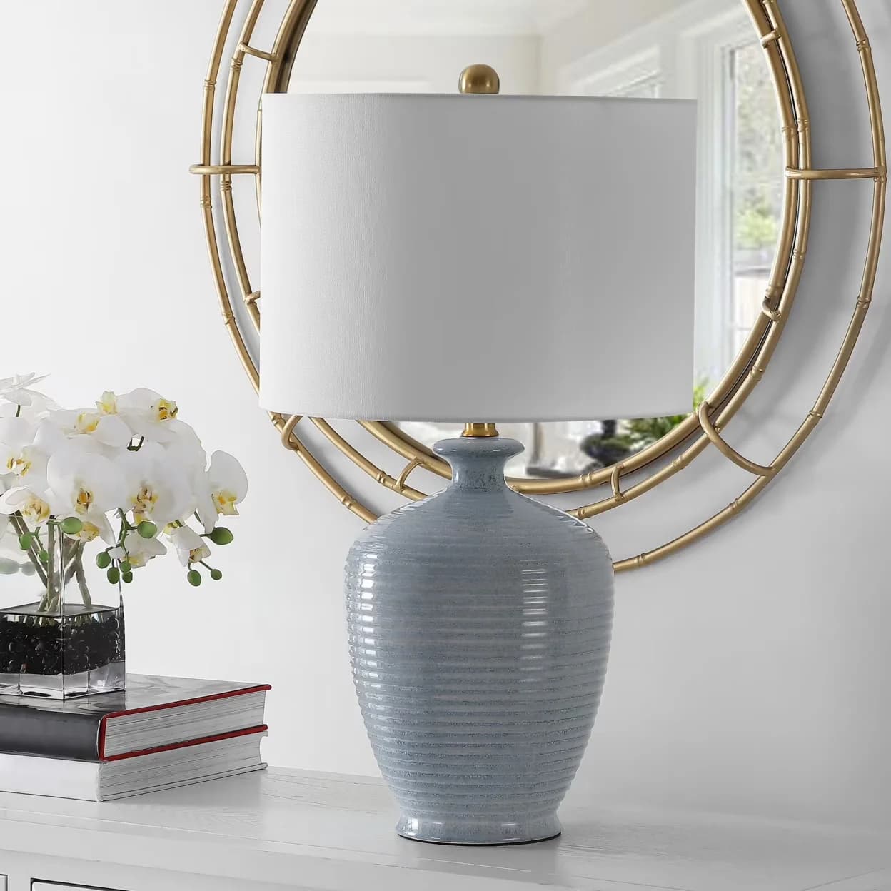 Classic Table Lamp with LED, Standard Lamps, Coastal - Ceramic Blue 26 in Model DDD52A