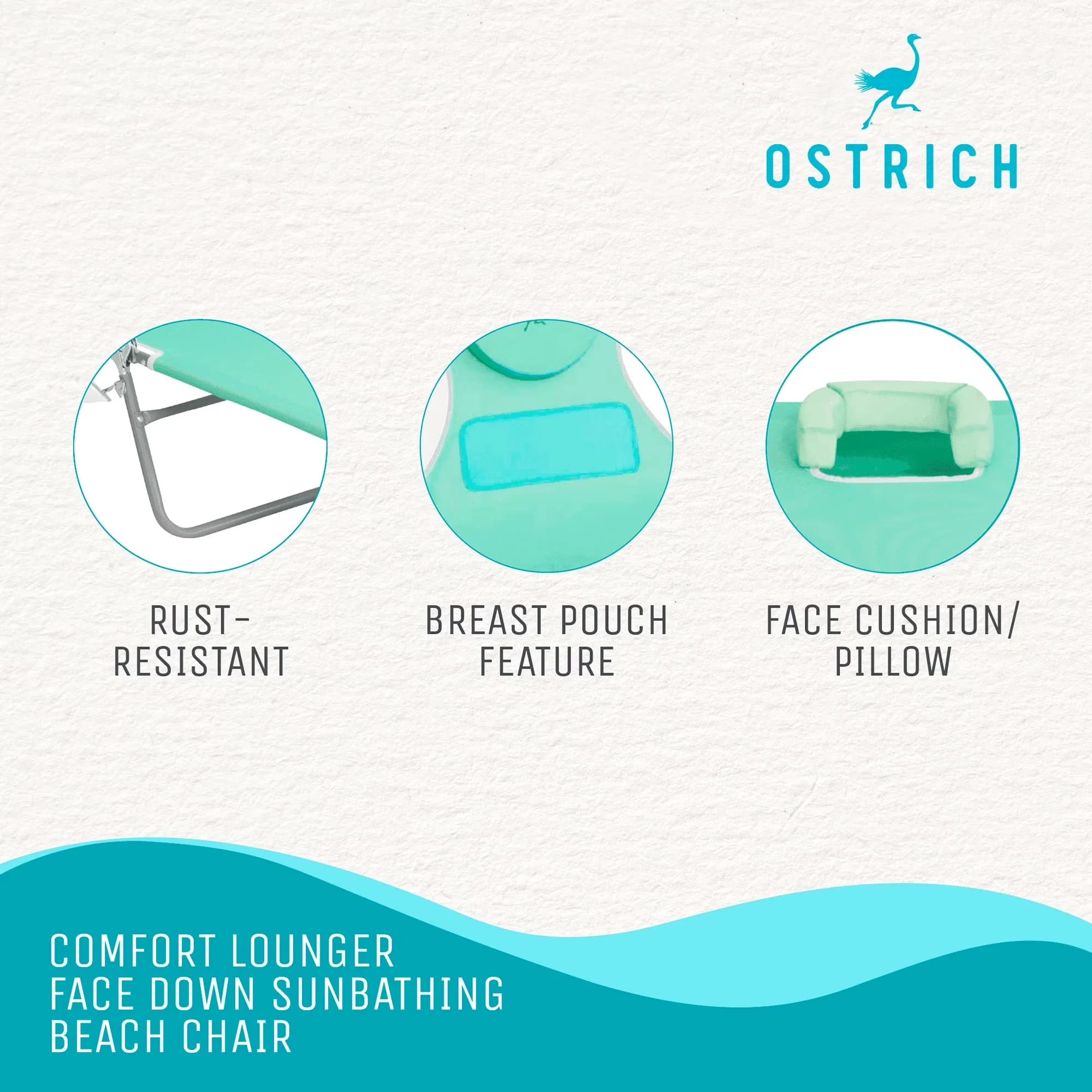 Beach Chair Sleek with Folding, Teal - Teal/Green Chaise - Long-Lasting Performance Model E6EA94