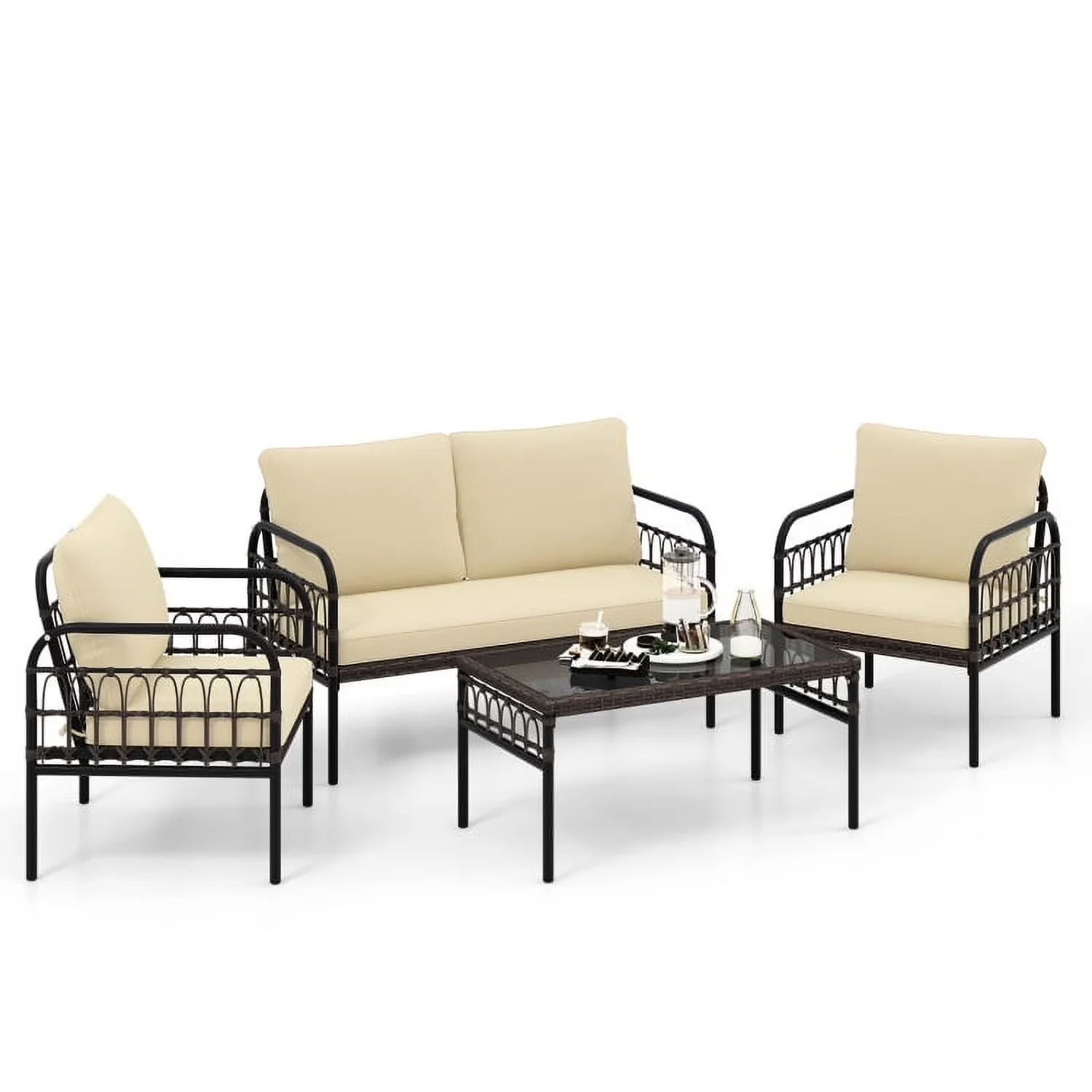 Innovative Patio Conversation Set with Outdoor Patio Furniture, Deluxe Outdoor - Pe Rattan, Metal, Tempered Glass Brown Model CAEDE4