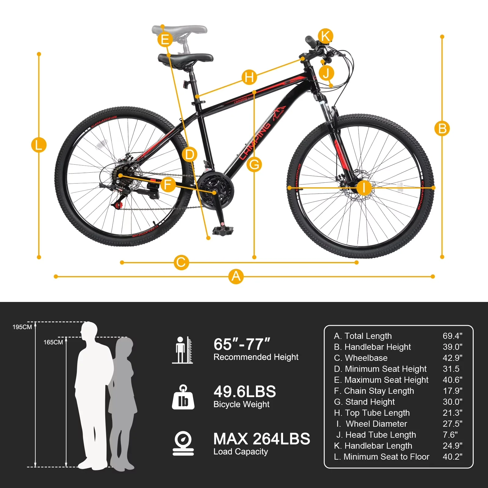 Durable Mountain Bike with Lightweight, Ktaxon 27.5" 21 Speed - Black - Professional Series Model D927AD