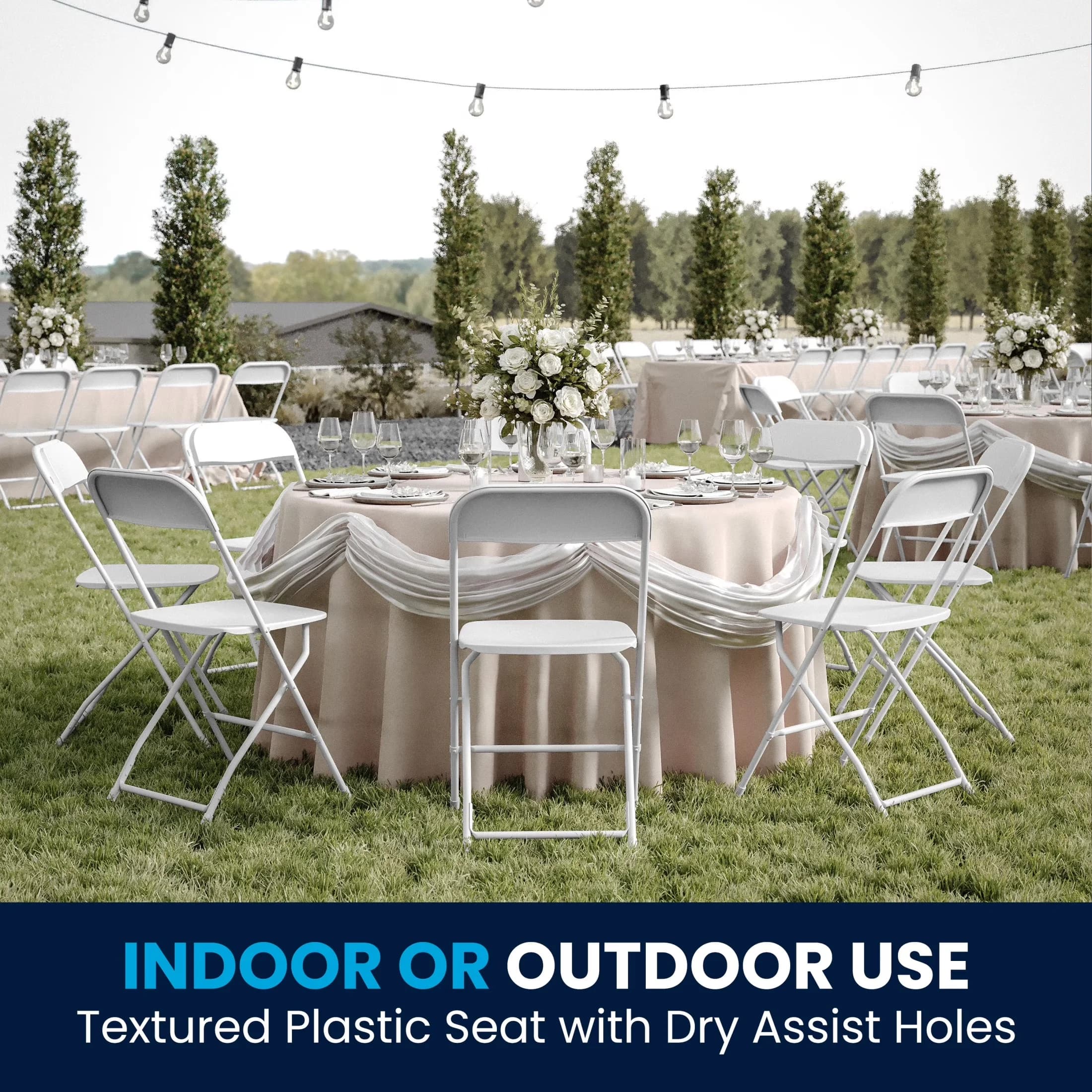 Professional Patio Chair with Storage, Hercules Series Plastic Folding White, Textured Seat for secure seating - White Model E4F5D6