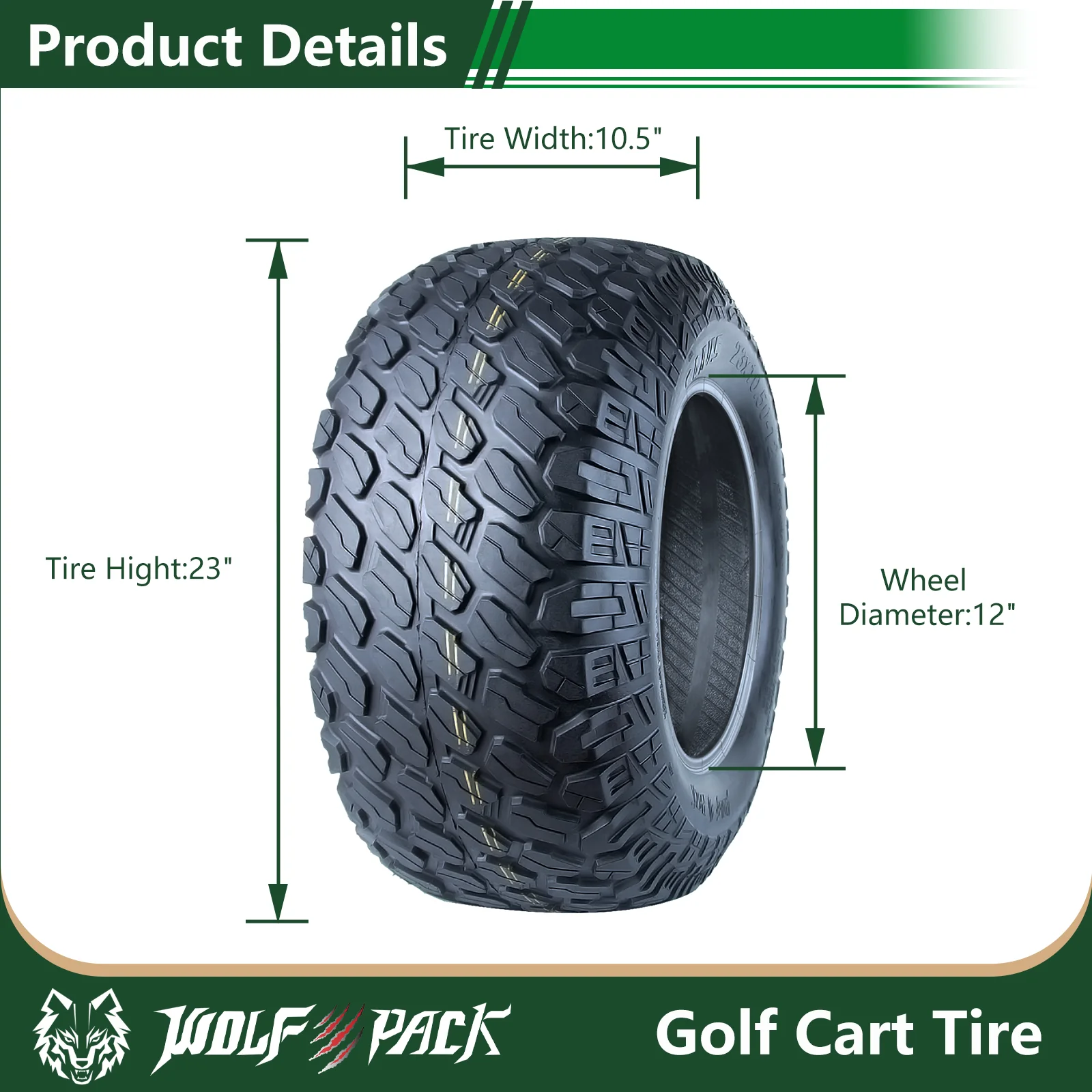 Innovative Golf Cart Tire with Not for highway service, Tire Size: 23X10.5-12 4ply - Model DD264E