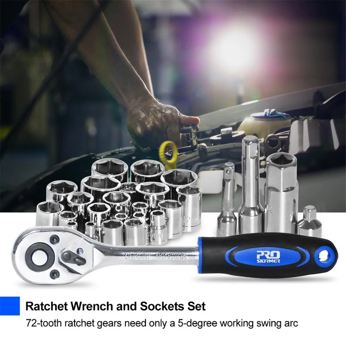 Hand Tool Set Professional with Easy Clean, 1pc 3/8" Quick Release Ratchet - Black Model 32C3F4
