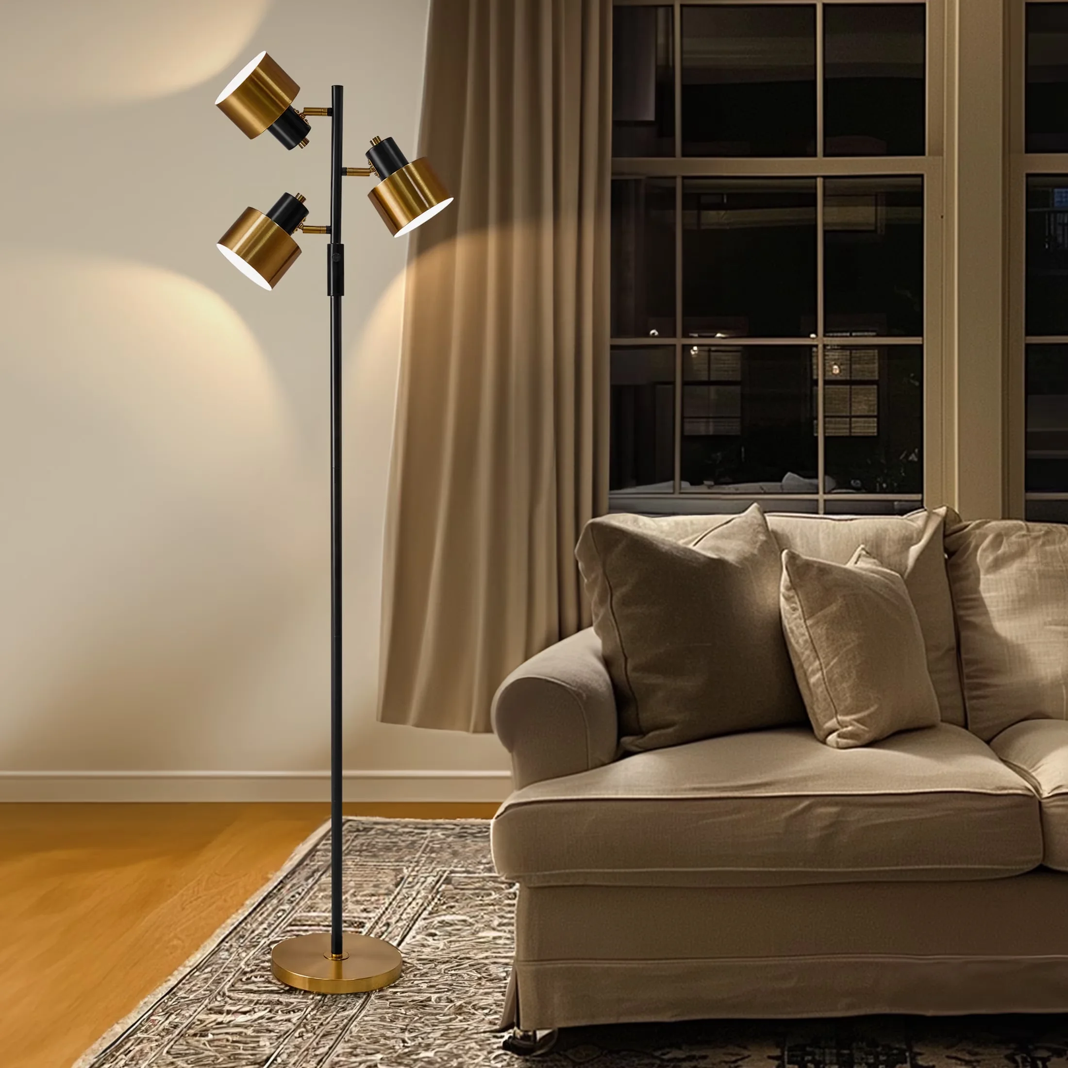 Quality Floor Lamp with Incandescent, Modern, Adjustable Head - Gold Metal for Living Room, Bedroom Model AAE2D9