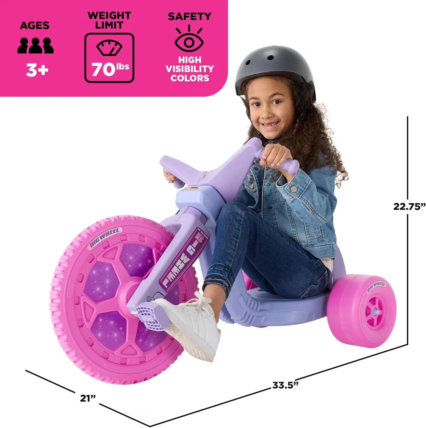 Durable Kids Bike with Adjustable Seat, Big Wheel Dreamer, Low-Riding Tricycle - Purple Model 6DF38D