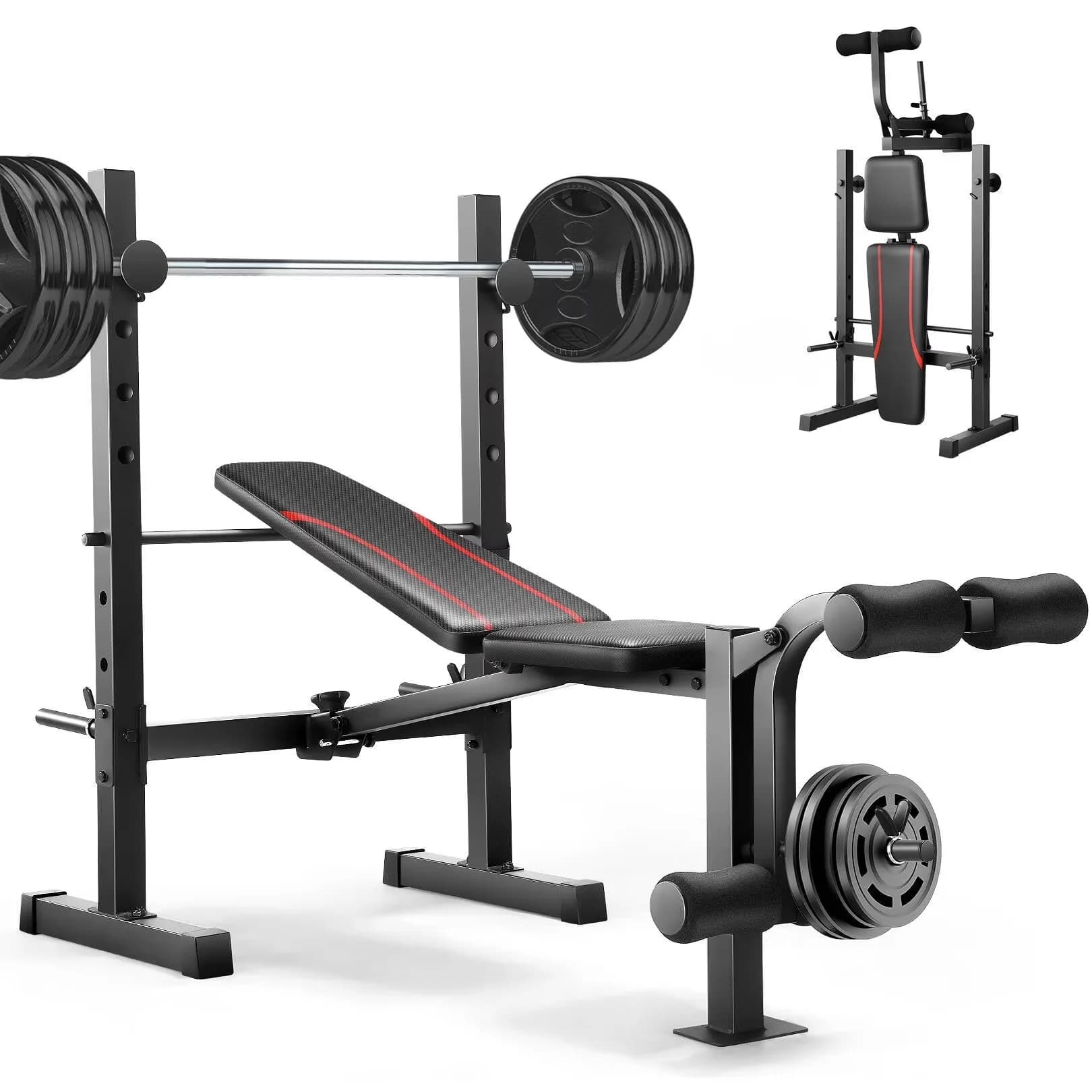 Home Gym Versatile with Adjustable, Foldable, 600LBS maximum load capacity - Black Steel for Home Model B5105A