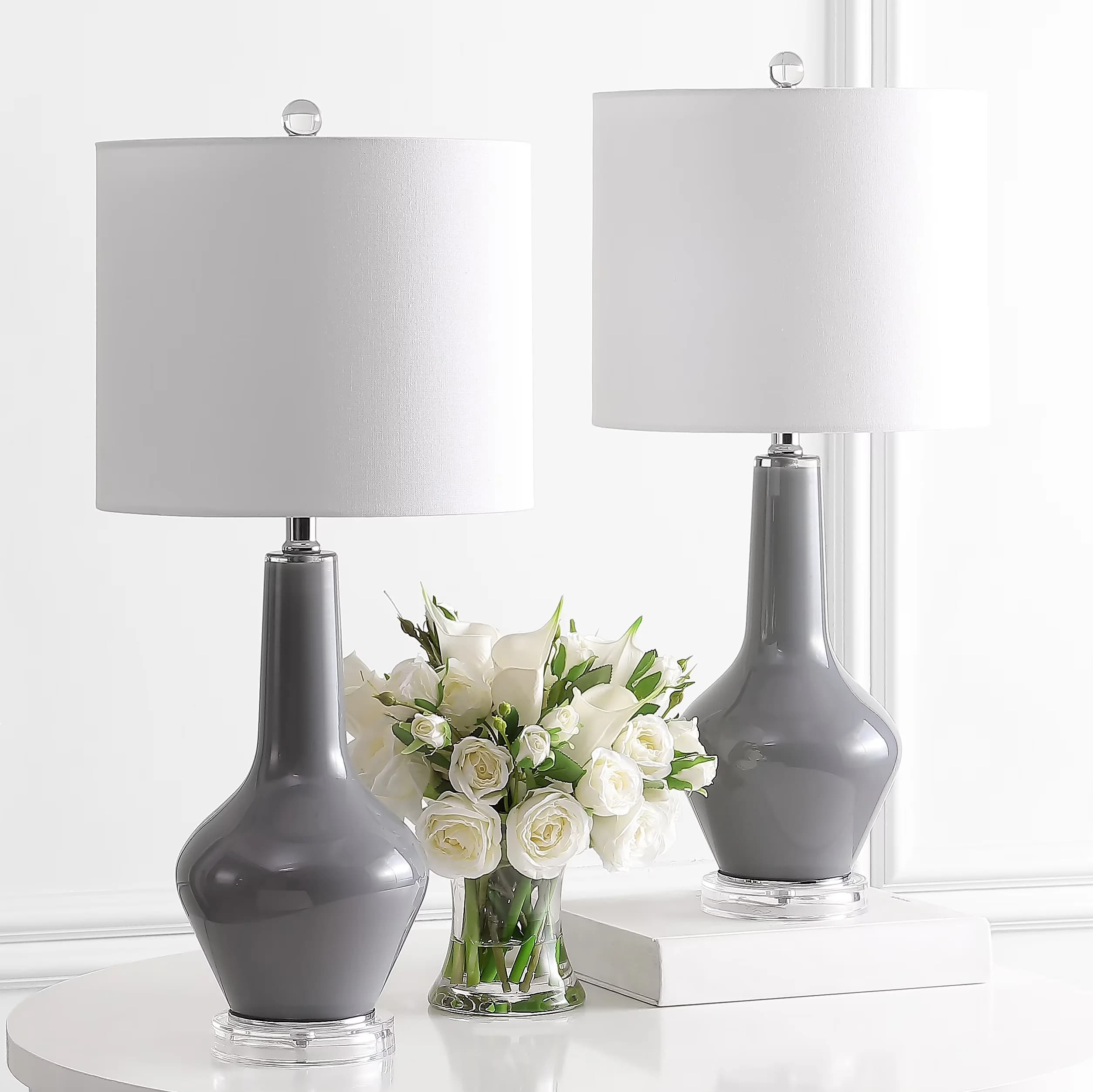 Efficient Table Lamp with LED, Contemporary, Shade Color: White - Gray Glass/Acrylic Model 941B3D