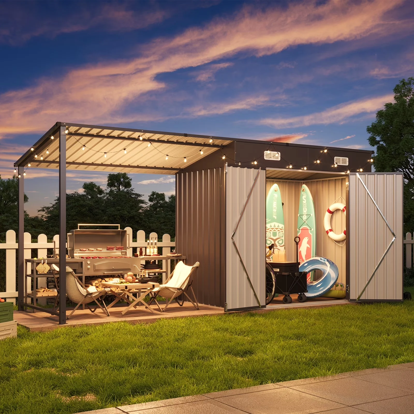 Shed Stylish with Waterproof, 50 Sq. Ft Outdoor Tool, Metal Storage - Black Metal Model 796962