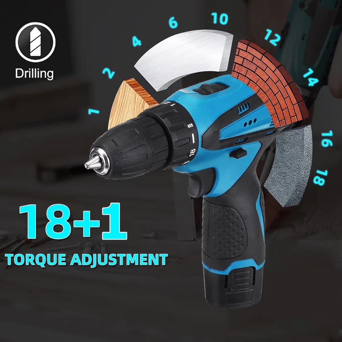 Drills Driver Durable with Battery, LED, Cordless Drill Set - Blue 1.7 lbs for Home Model 4CB2B7