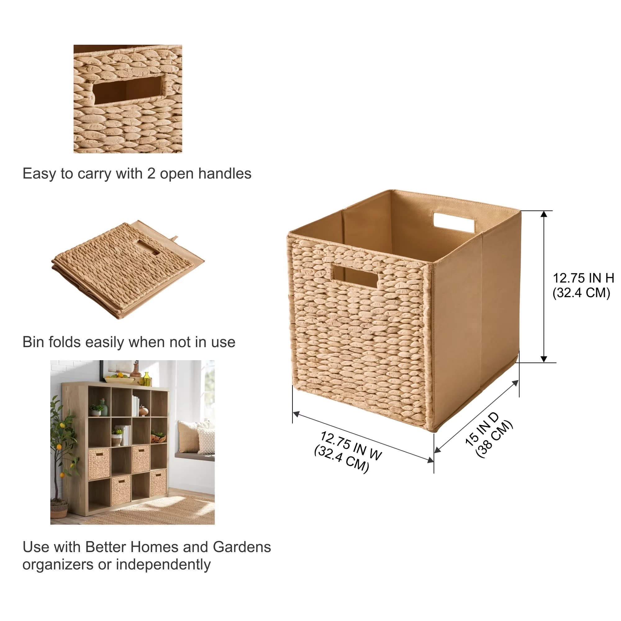 Compact Garage Storage Supply with Collapsible, Carrying Handles - Off-White Woven Model 44E1B9