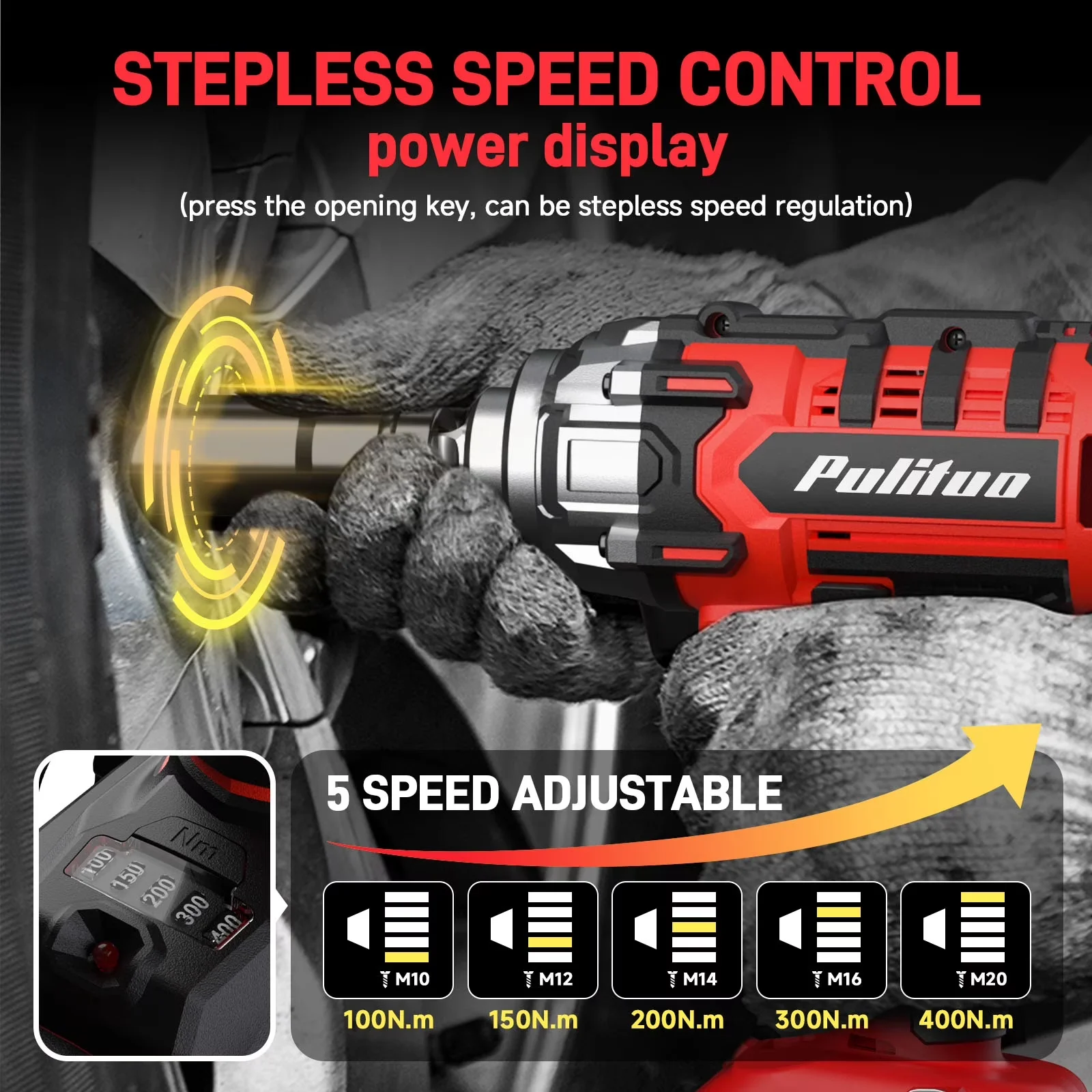 Compact Air Tools Compressor with Battery, LED, 20V Cordless Impact Wrench 1/2" - Model BB262F