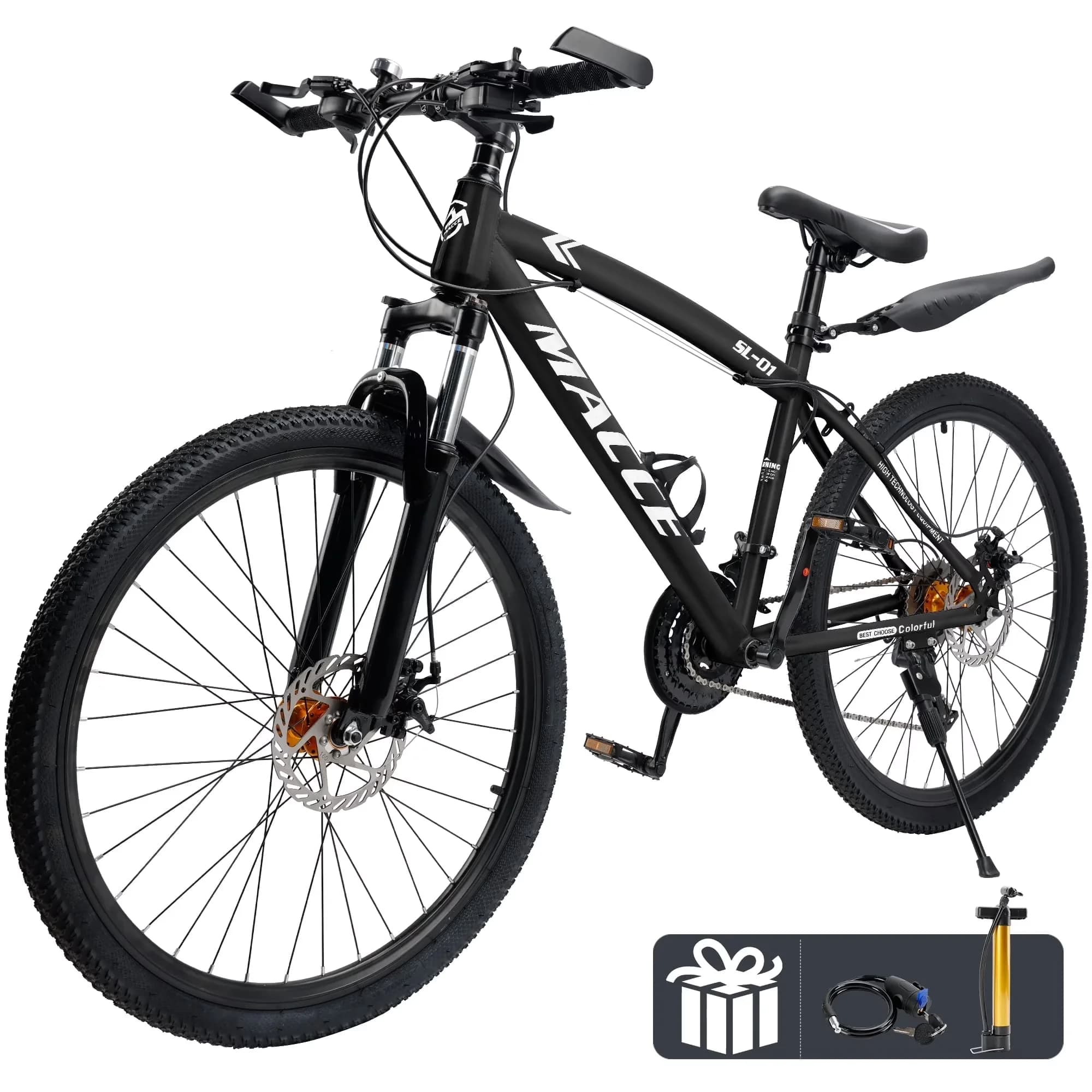Mountain Bike Classic with Adjustable Seat Height, Adjustable Speed, 26/27.5 inch Hardtail - Black Model E236F5