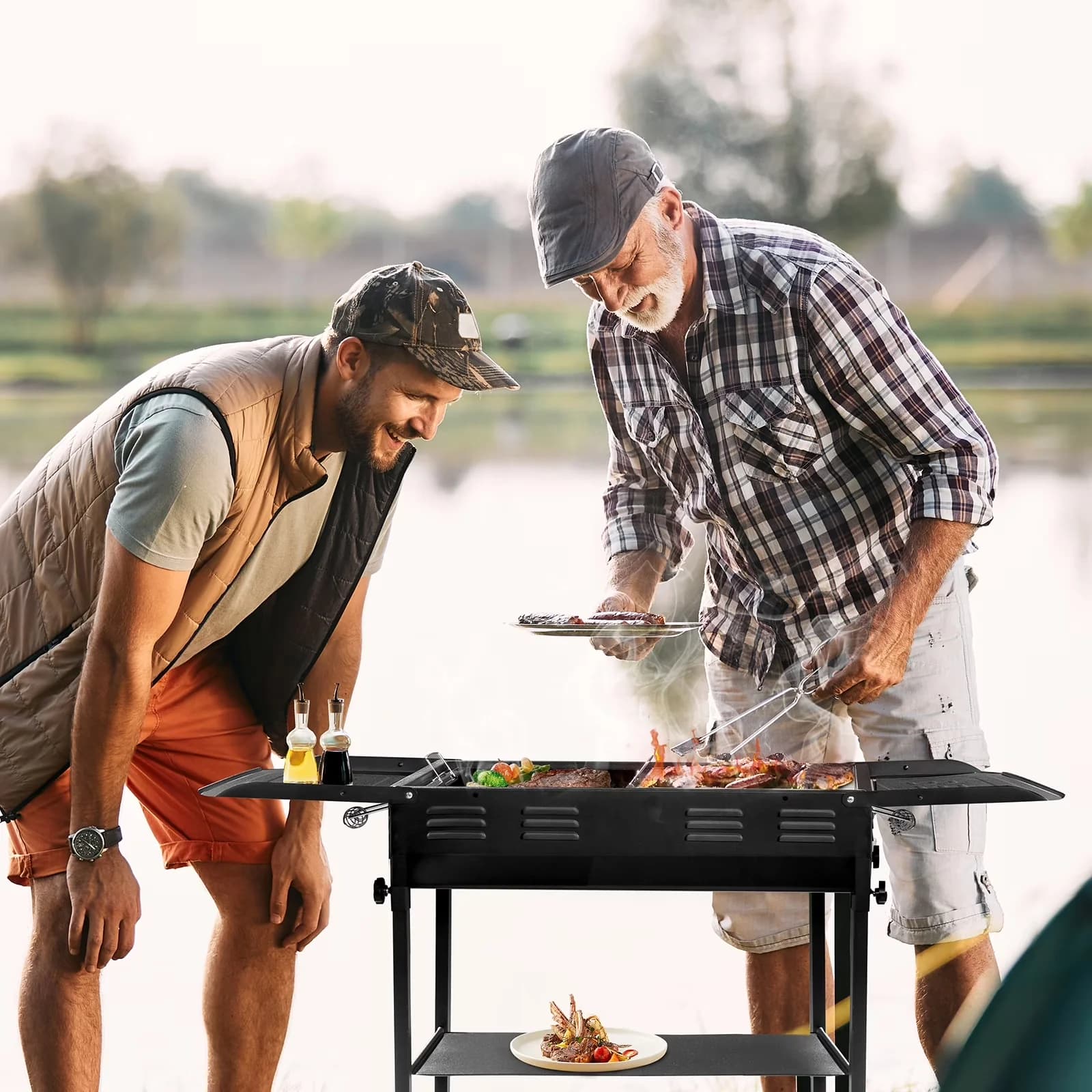 Durable Flat Top Grill with Portable, Foldable Hibachi Barbecue, Portable Charcoal - Iron, Stainless Steel Model 7C30F6