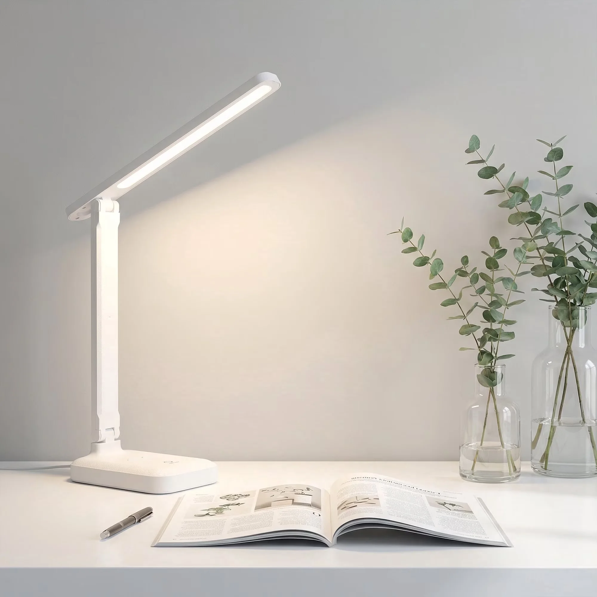 Desk Lamp Versatile with LED, Battery, Touch Sensor - White Plastic for Study, Travel Model 9995DC