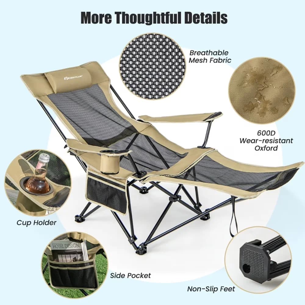 Beach Chair Premium with Adjustable, Folding, Folding Camp and - Khaki Model E6B43B