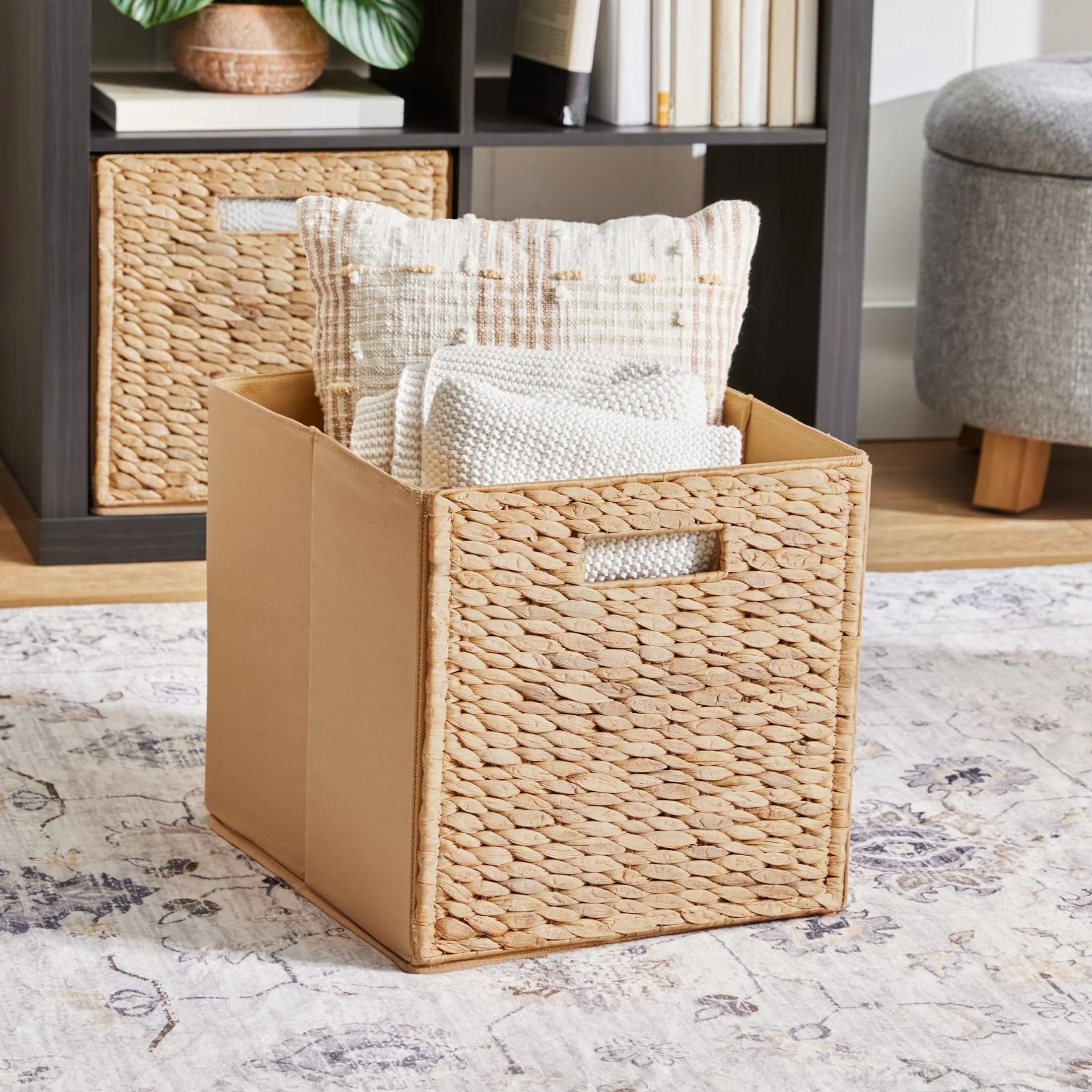 Compact Garage Storage Supply with Collapsible, Carrying Handles - Off-White Woven Model 44E1B9