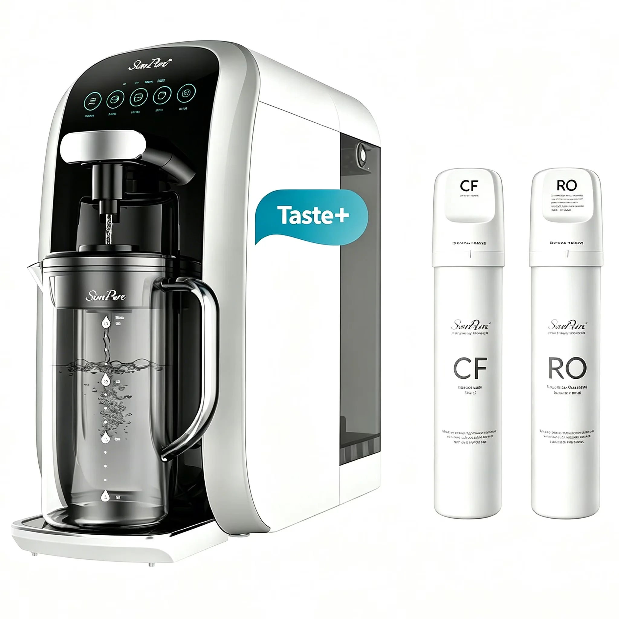 Water Filtration Modern with Glass Pitcher, Lid fully open height: 21.3 inches, Lid closed height: 16.1 inches - Black Model 3652F2