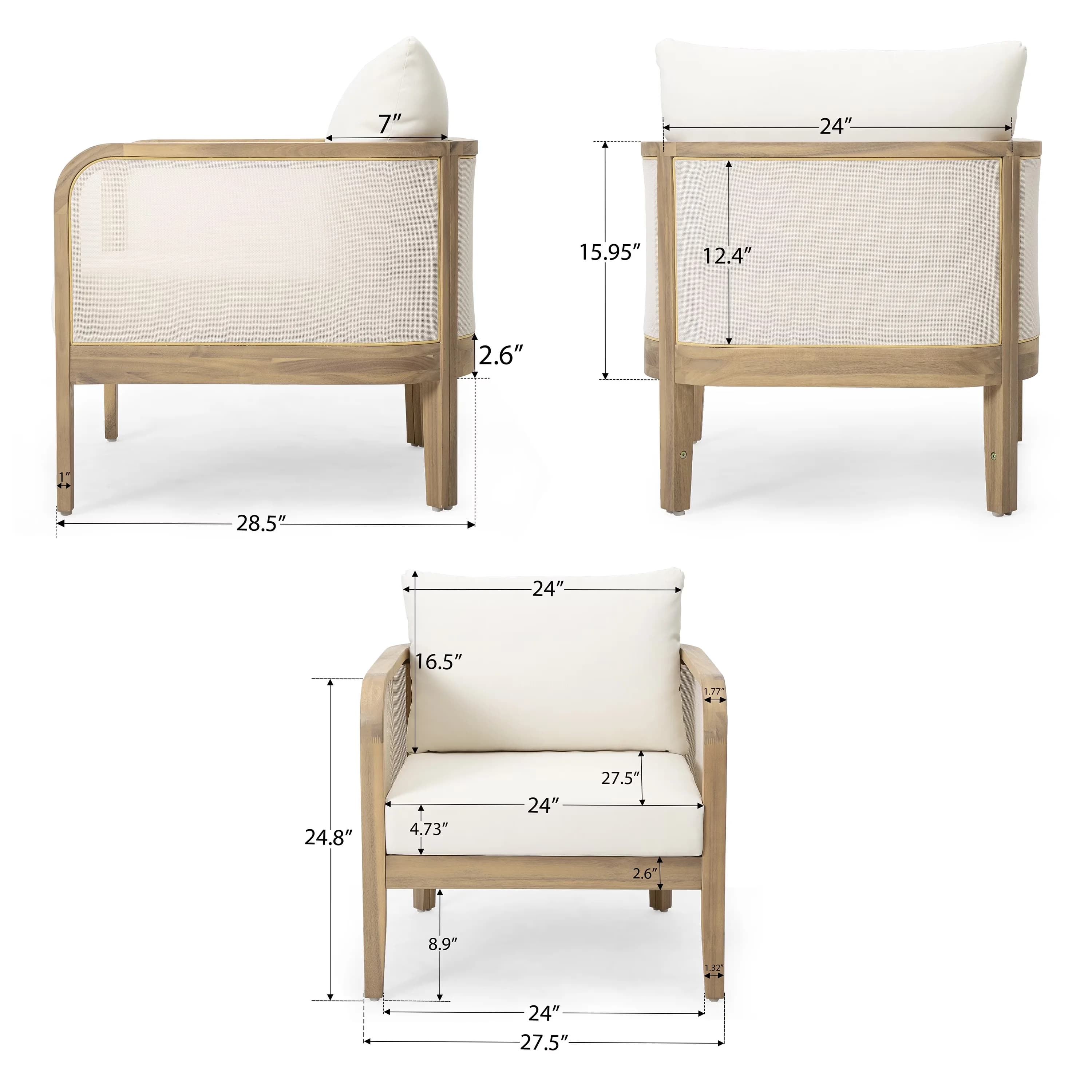 Stylish Patio Conversation Set with Weatherproof, of 2 Acacia Wood Outdoor Club Chairs - Acacia Wood Light Teak Model F9D3E6
