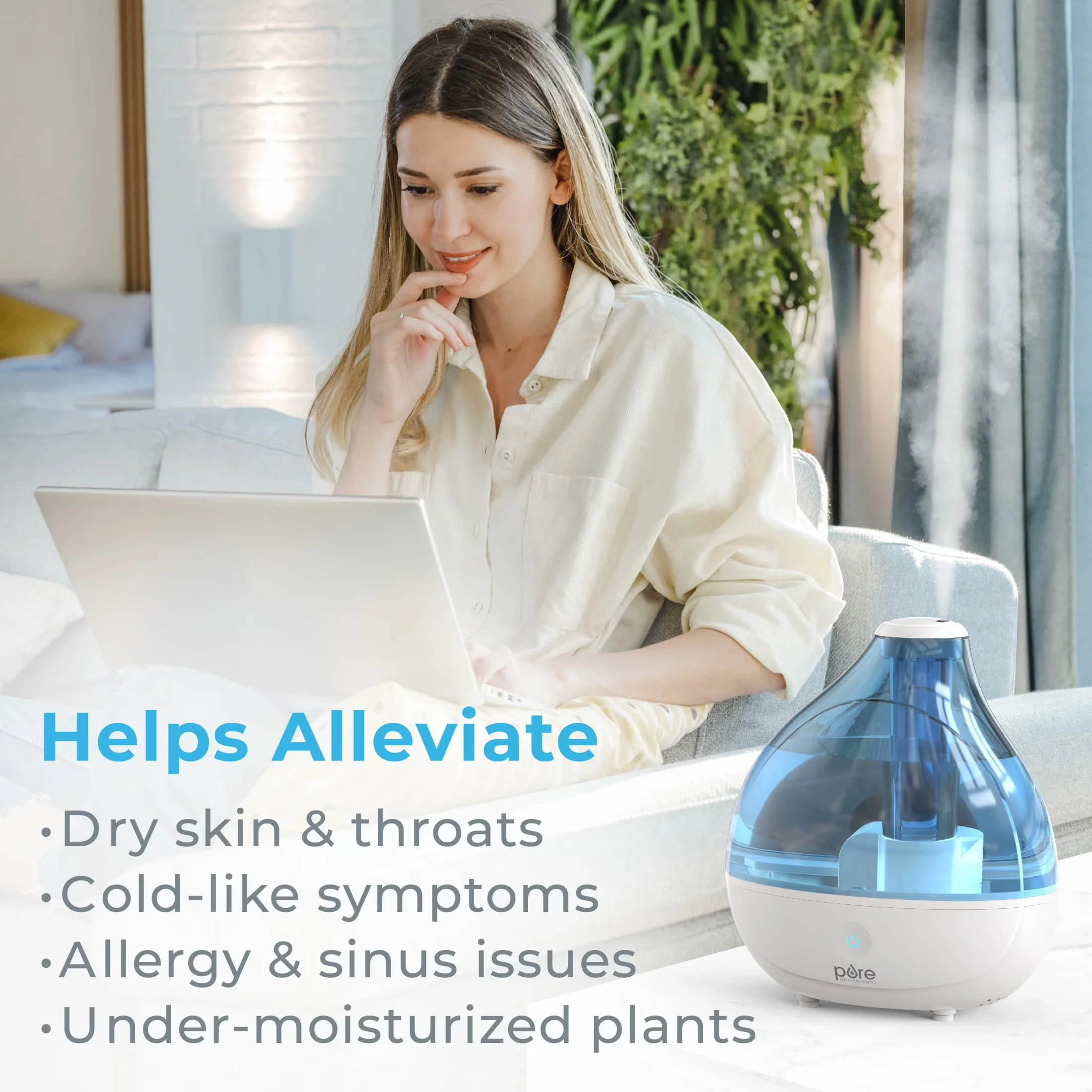 Compact Humidifier with Variable Speed, 360° Rotation Nozzle, Quiet Air That Lasts Up To 25 Hours - White Model 7477C7