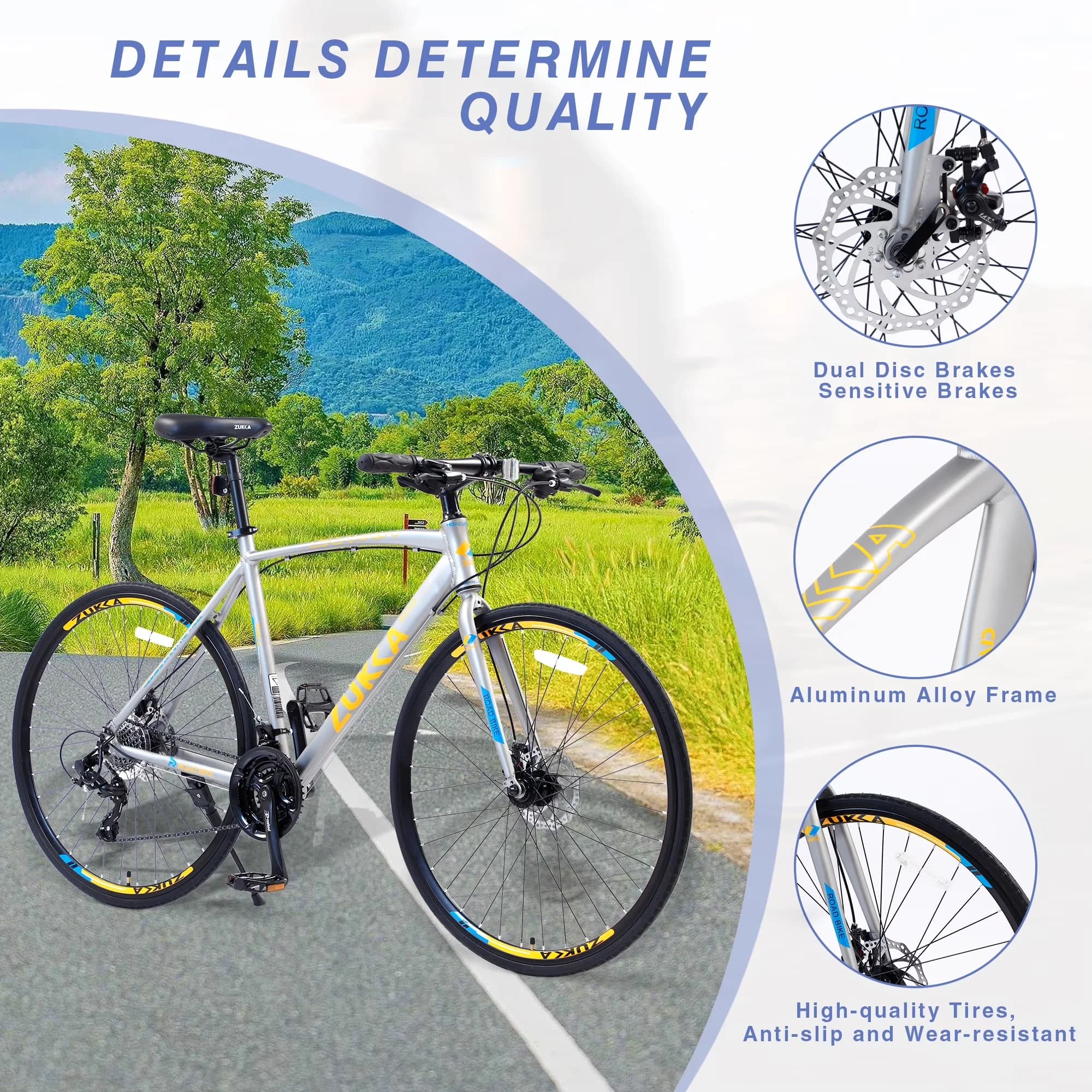 Efficient Road Bike with Lightweight, Lightweight City Aluminum Alloy Frame, With 24 Speeds Drivetrain - Silver Model 6E7DA5