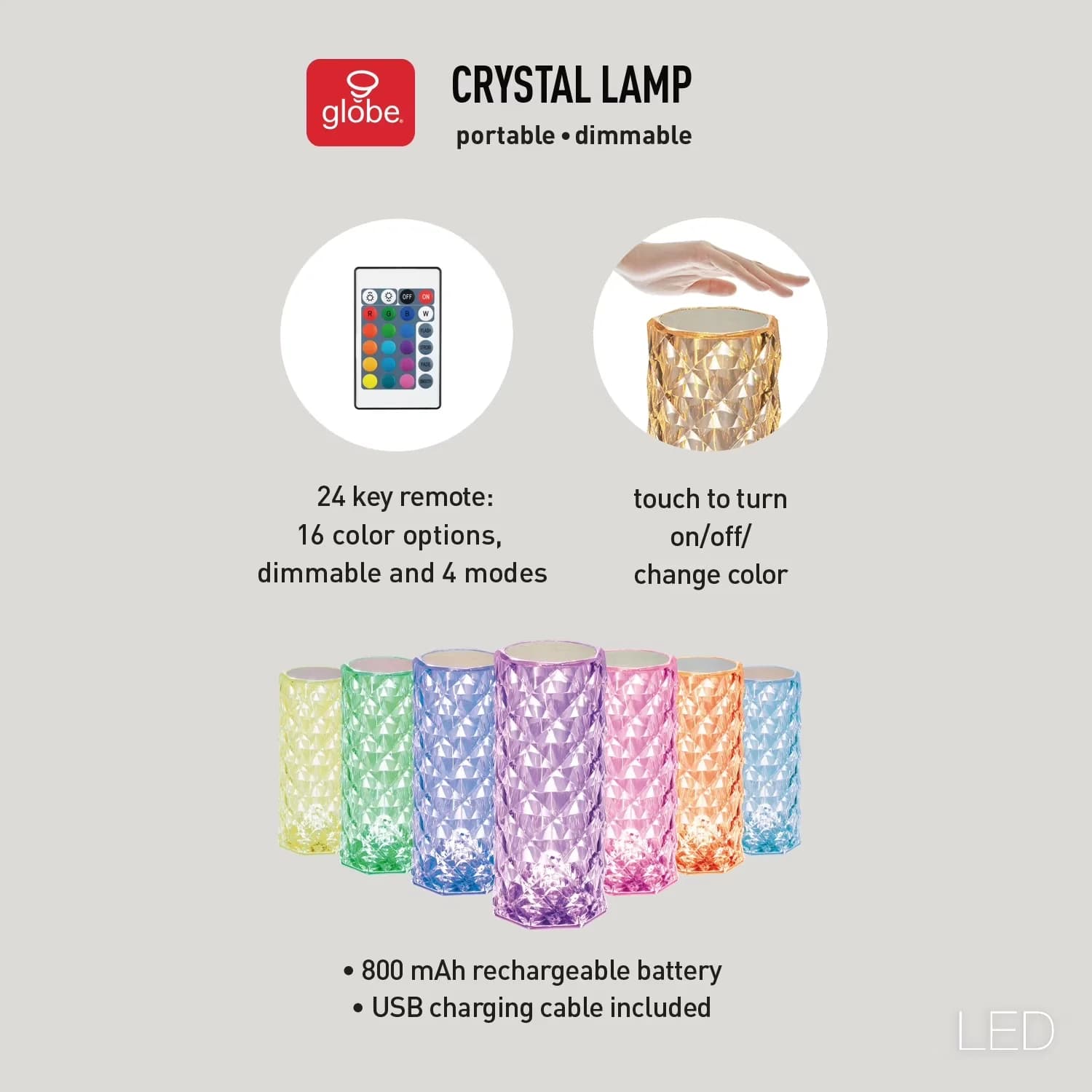 Lamp Innovative with LED, Battery, Included Remote Control and USB Cable - Clear Plastic Model A205C0