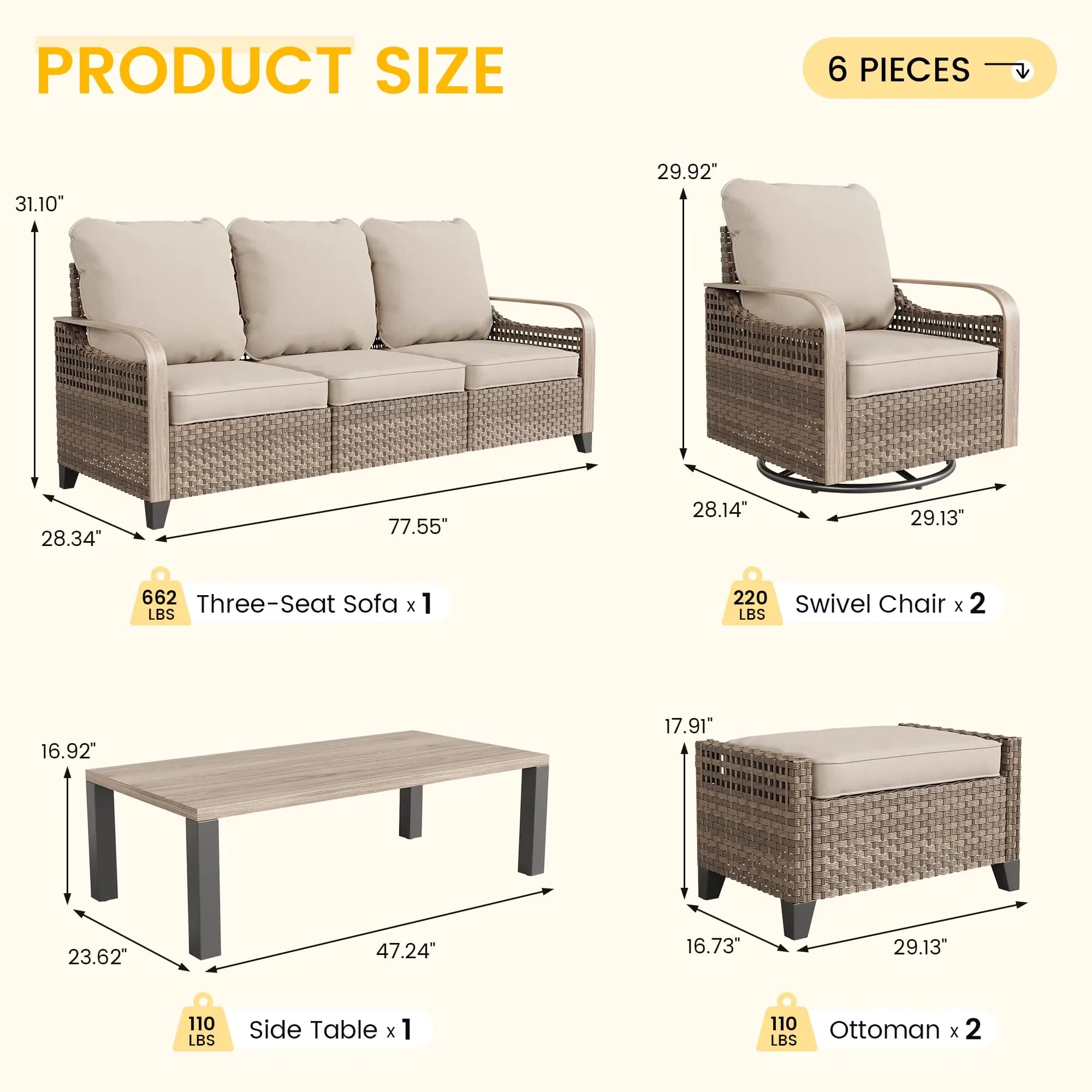 Patio Conversation Set Premium with Storage, Modular Wicker Sectional Sofa - Metal for Garden Model 7BE4CE