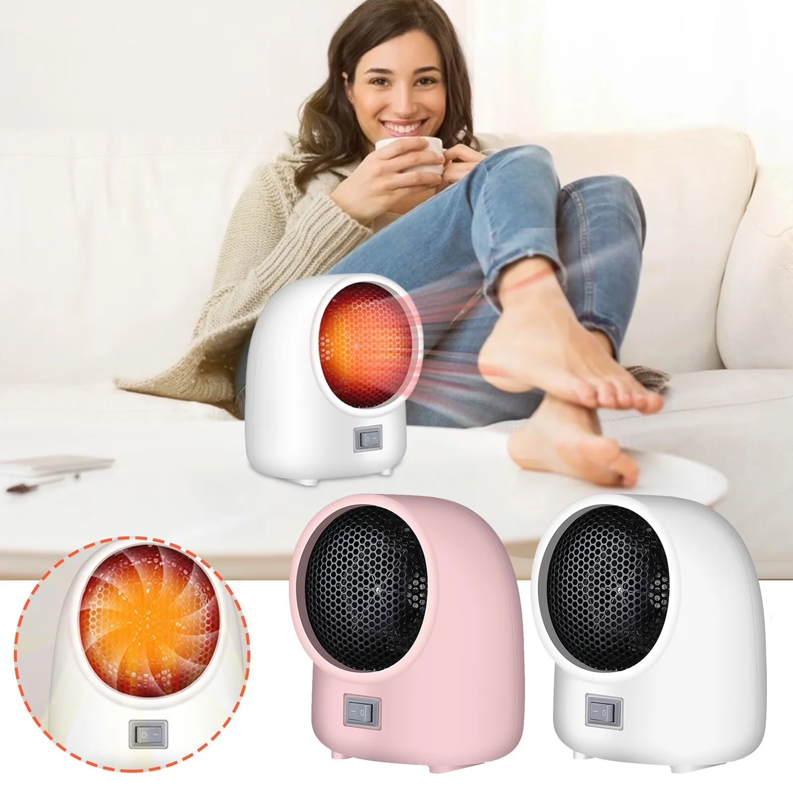 Portable And Electric Space Heater Essential with 400W, Adjustable - Pink for Office, Bedroom Model 445284