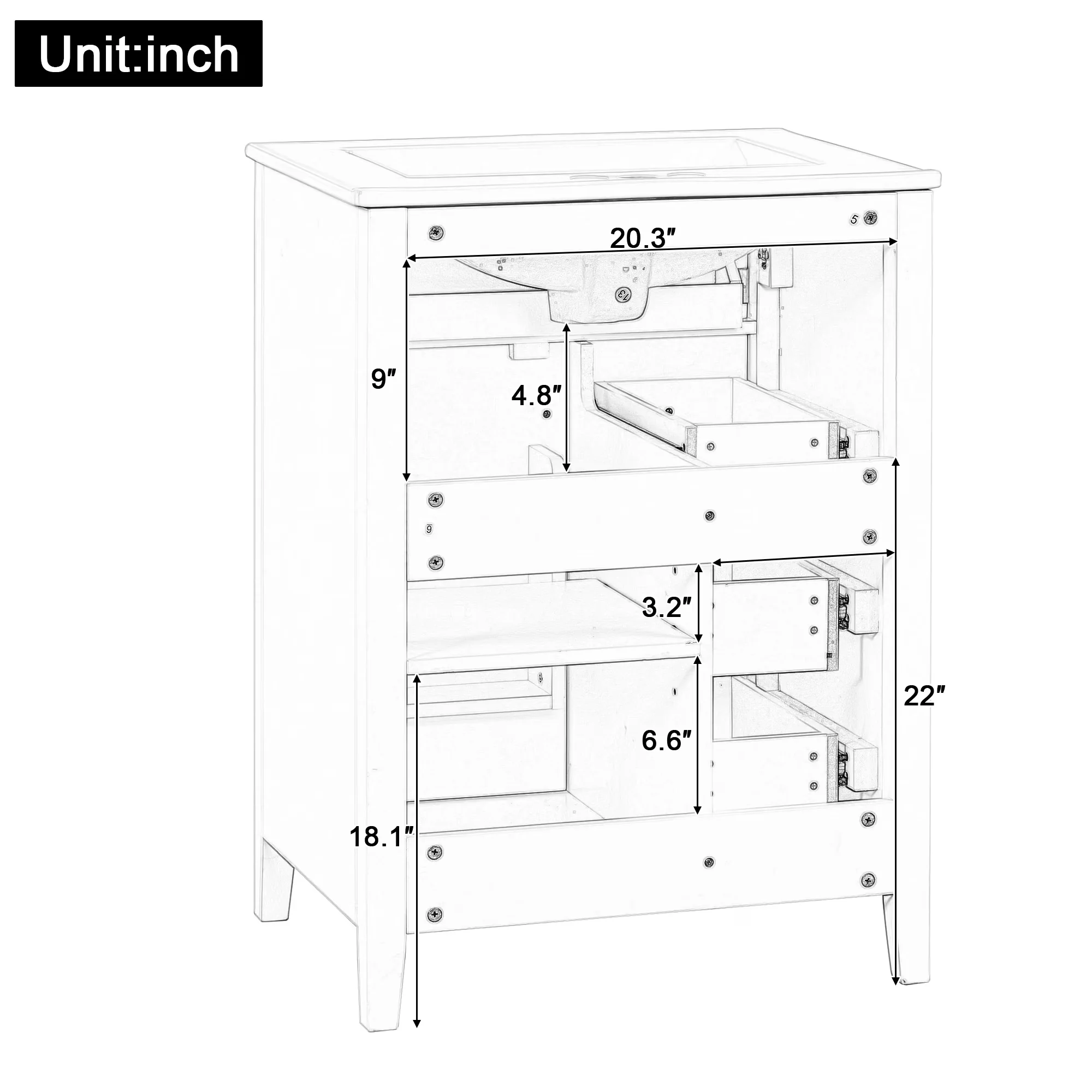 Bathroom Renovation Versatile with Drawers and Adjustable Shelf, Storage - Model 1E533F