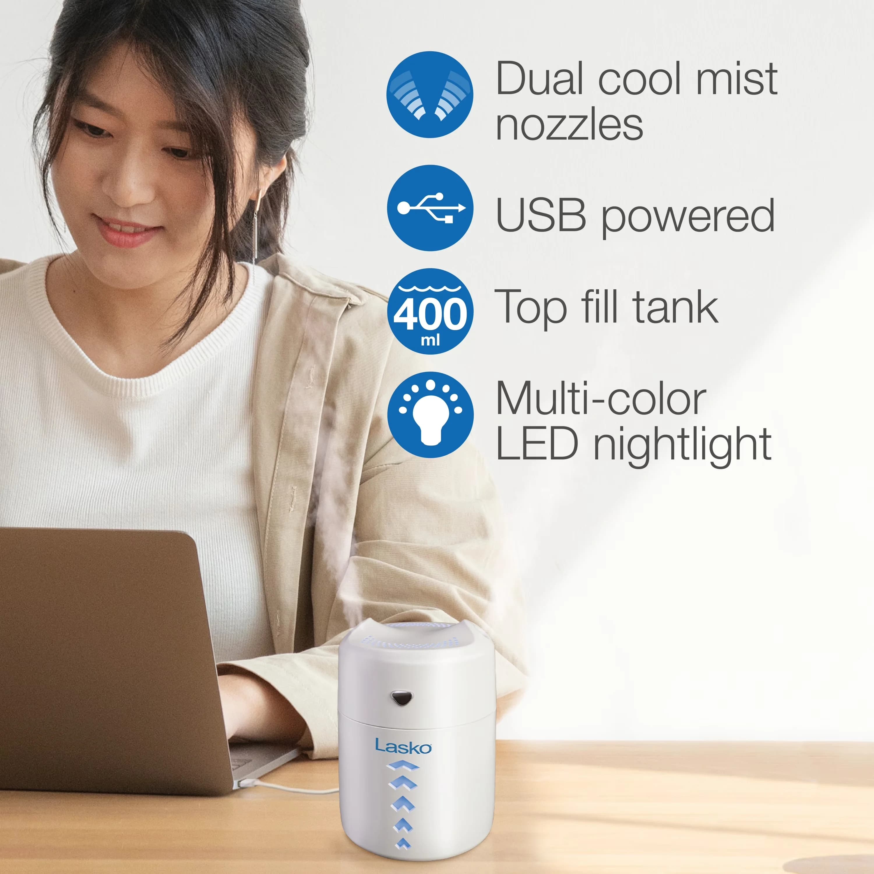 Modern Humidifier with Automatic Shut-Off, Dual mist nozzles, White - White Model 067632