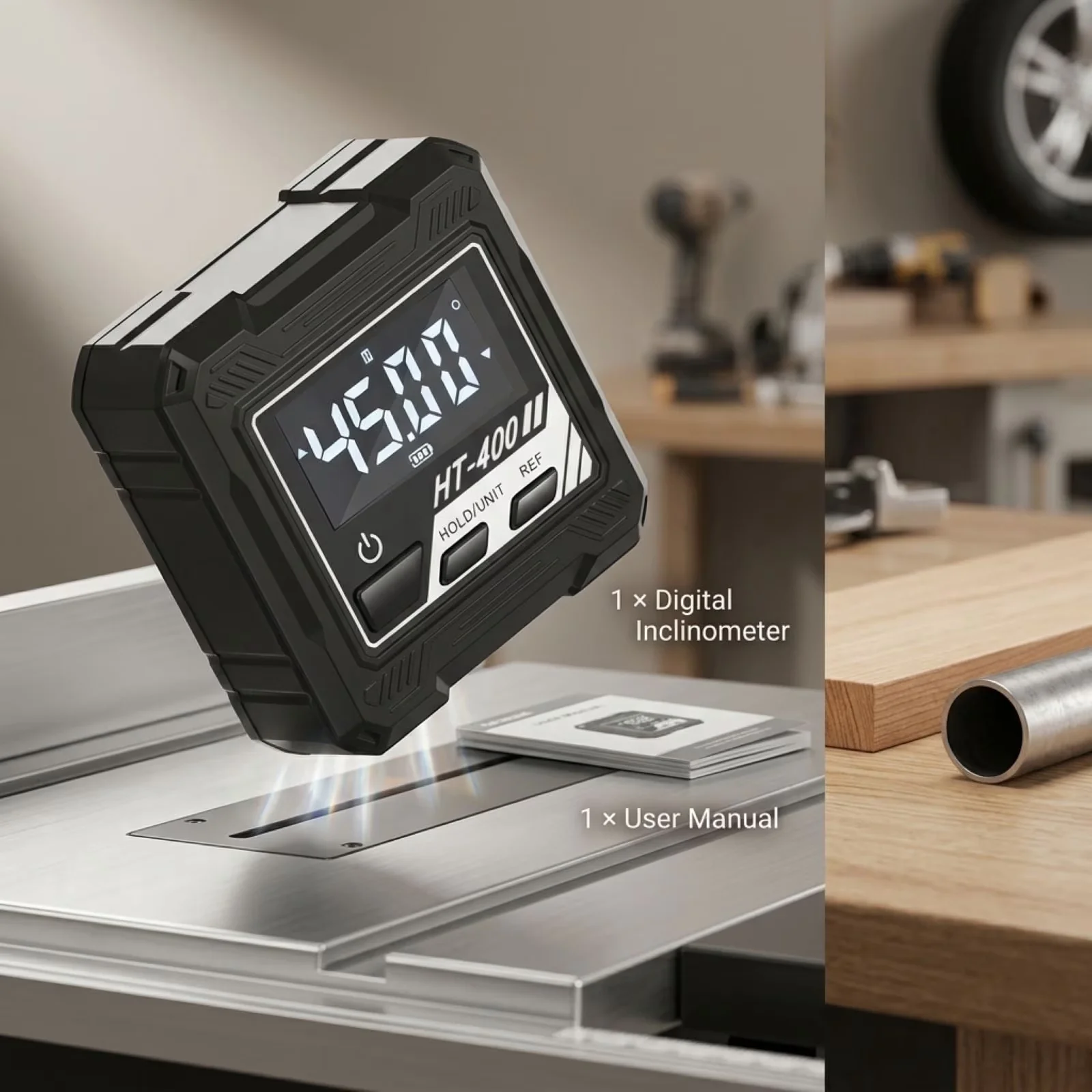 Stylish Measuring Layout with Magnetic, Magnetic Digital Angle Gauge - Abs Black Model 1501B1
