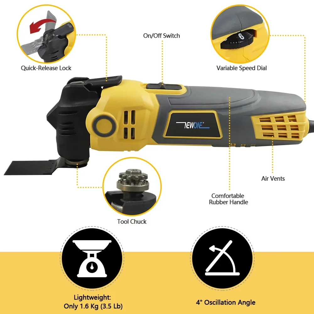 Versatile Woodworking with 300W, Oscillating Multi Tool 300W - Yellow for Everyday Use Model 4D659F