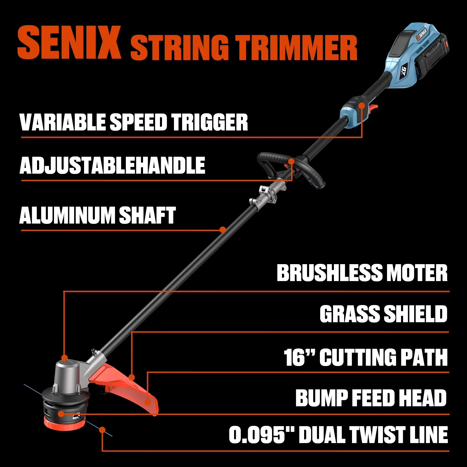 Compact String Trimmer with Battery, 60V, 60V 16" Brushless Weed Eaters - Model F49AE3