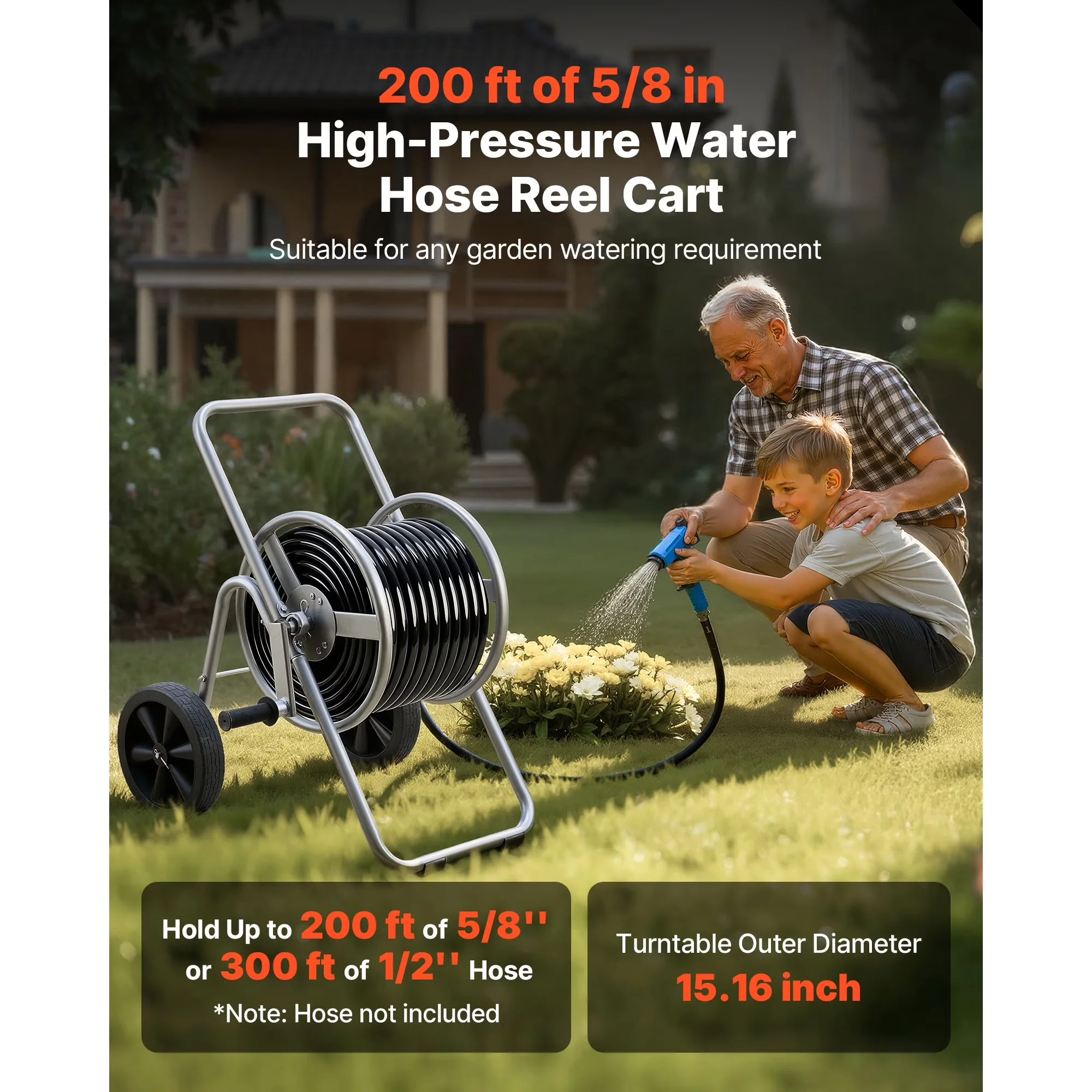 Professional Pressure Washer with 200/300 ft Capacity, Two Wheels, Portable Water Hose Reel Cart for Garden - Model 2731E6
