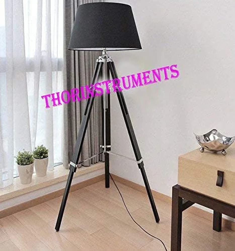 Reliable Floor Lamp with Modern, Tripod Lamps - Aluminum/Steel & Wood Silver, Black Model CC8D95