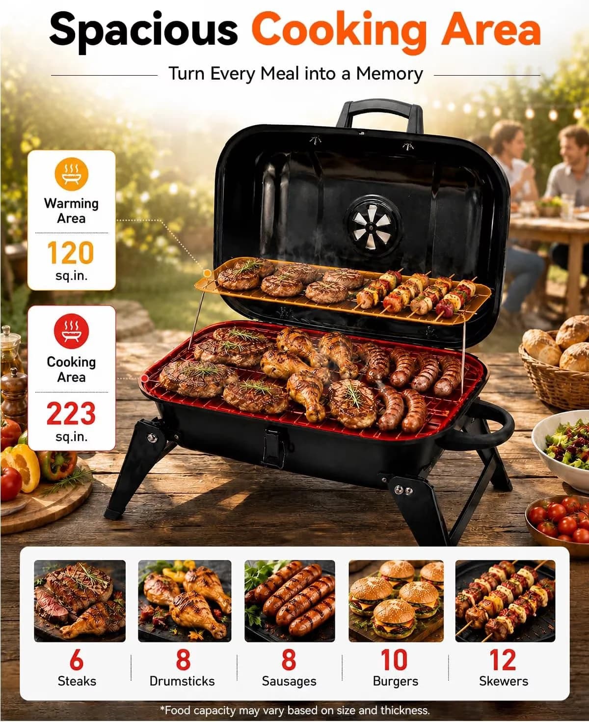 Durable Flat Top Grill with Foldable, Foldable Outdoor Compact Tabletop BBQ - Black Iron for Camping, Patio Model 1ACE53