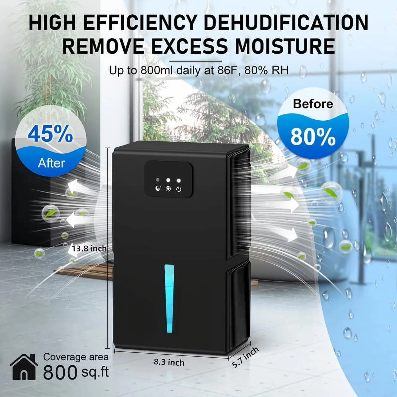 Dehumidifier Sleek with Automatic Shut-Off, Coverage Range: Up to 800 sq.ft, Material: Plastic - Model 6965FE