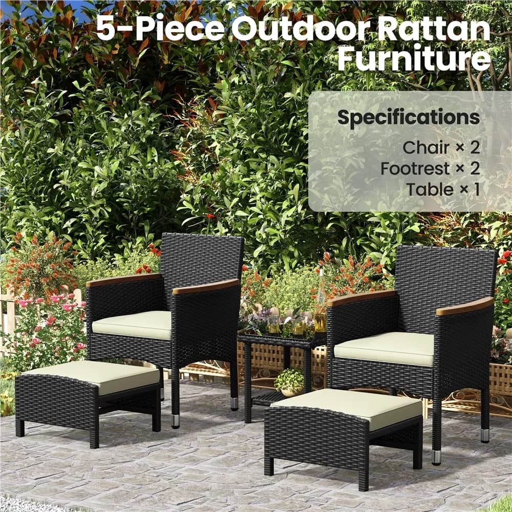 Premium Patio Conversation Set with Weatherproof, Coffee Table - Black Hdpe, Steel, Tempered Glass, 180G Polyester, D22 Foam Model 64258B