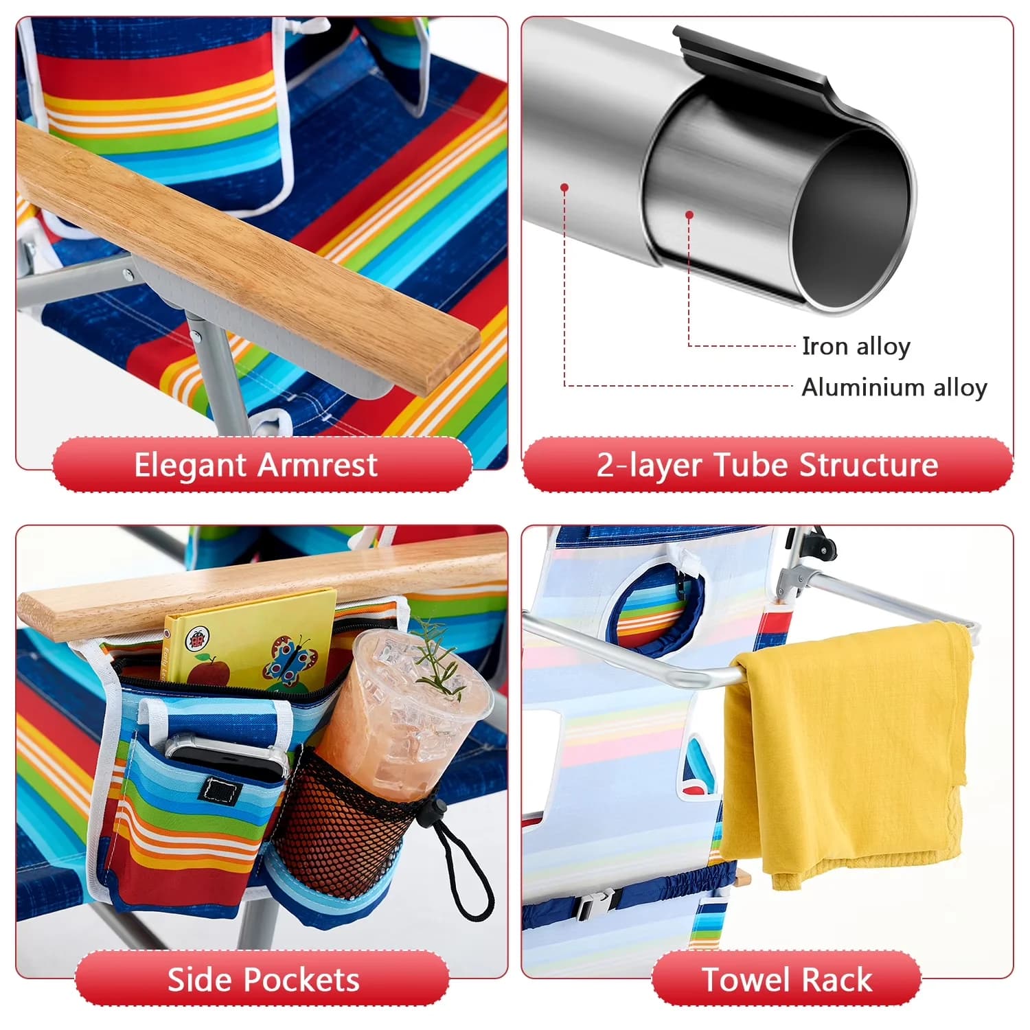 Durable Beach Chair with Adjustable, Folding, Backpack - Multicolor - Contemporary Style Model A92106