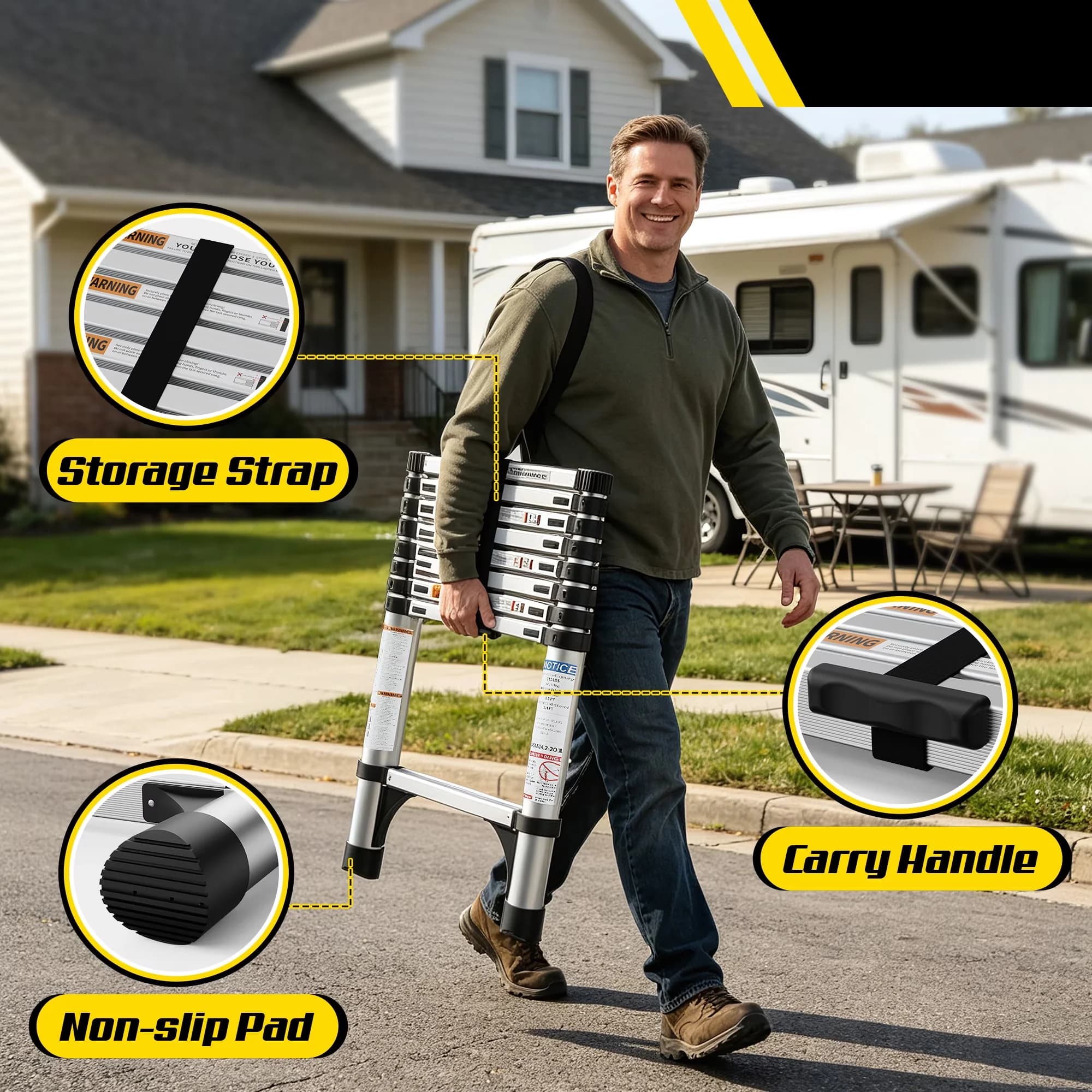 Durable Ladders And Step Stool with Adjustable, Heavy Duty Capacity, 8.5FT Aluminum Telescoping Ladder - Metal 8.5' for Home, Rv Model 70C5E7